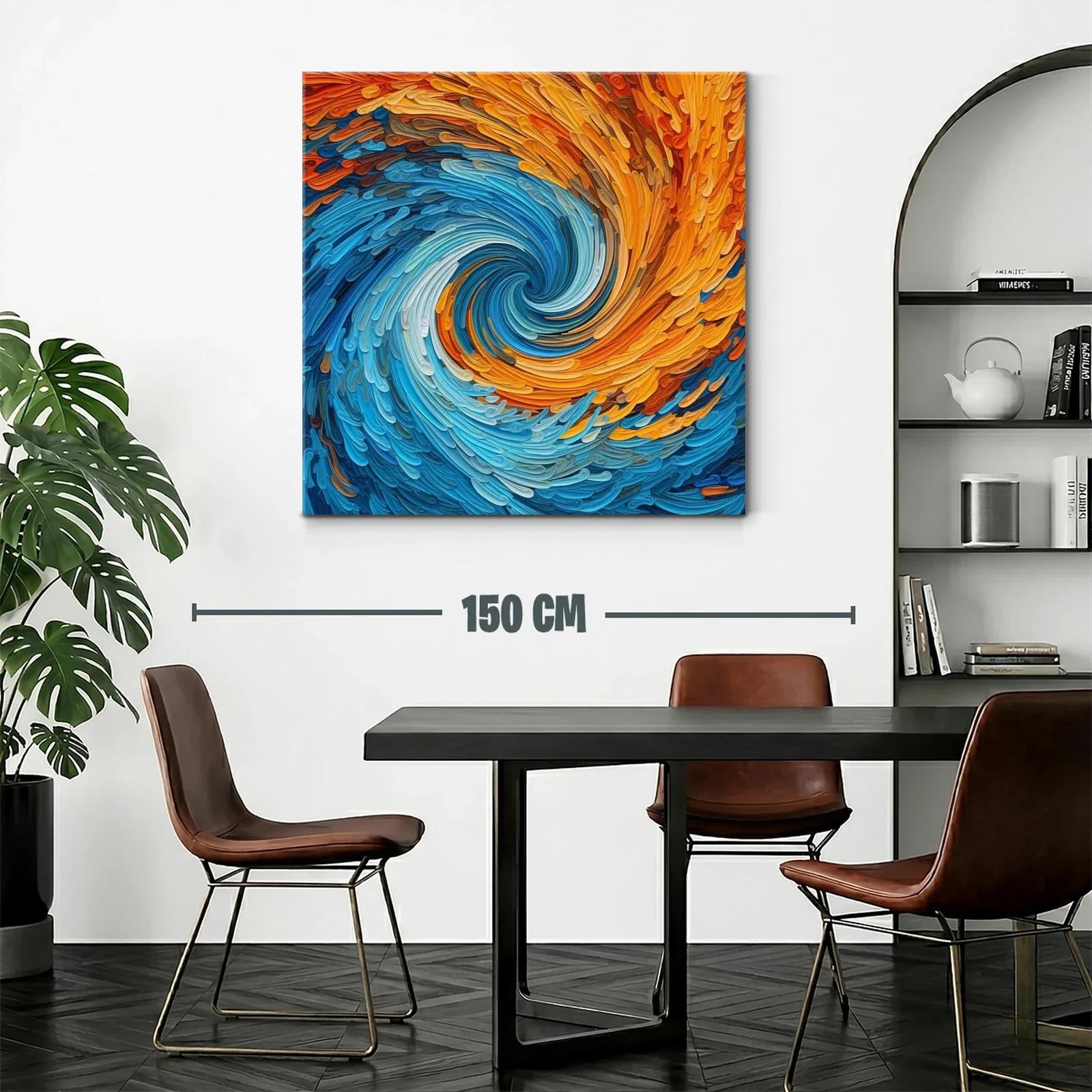 Cuadro abstracto con remolino de tonos azules y anaranjados — miniatura 2
