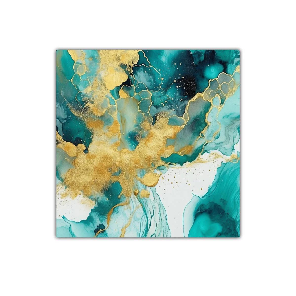 Cuadro decorativo abstracto en tonos turquesa y dorado — imagen principal