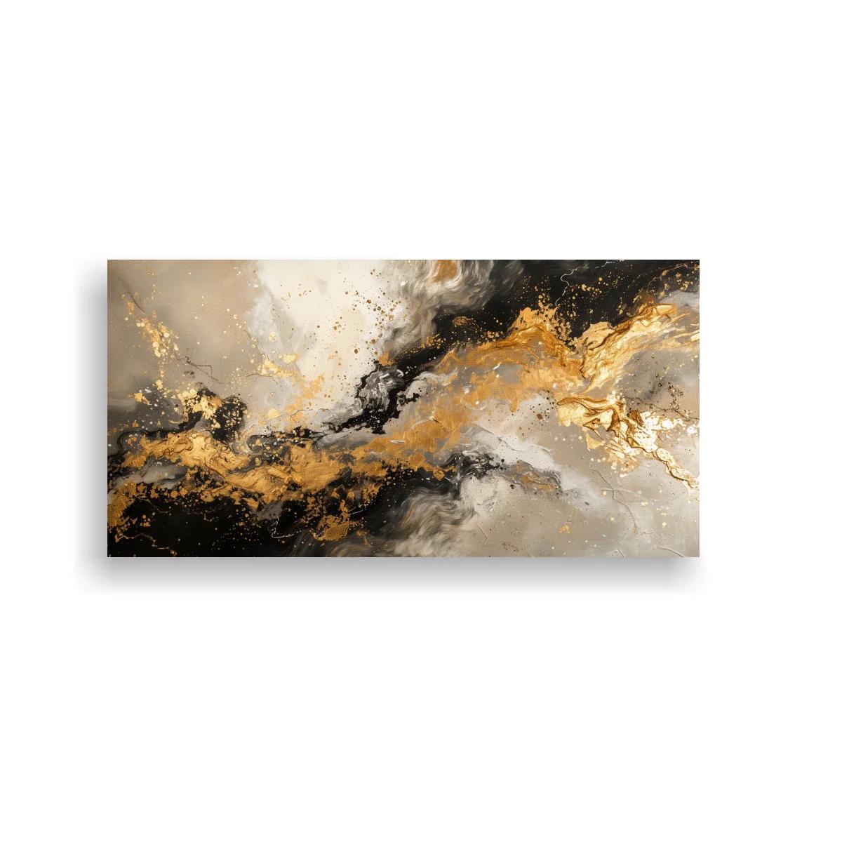 Cuadro abstracción marmolada en negro y dorado — imagen principal
