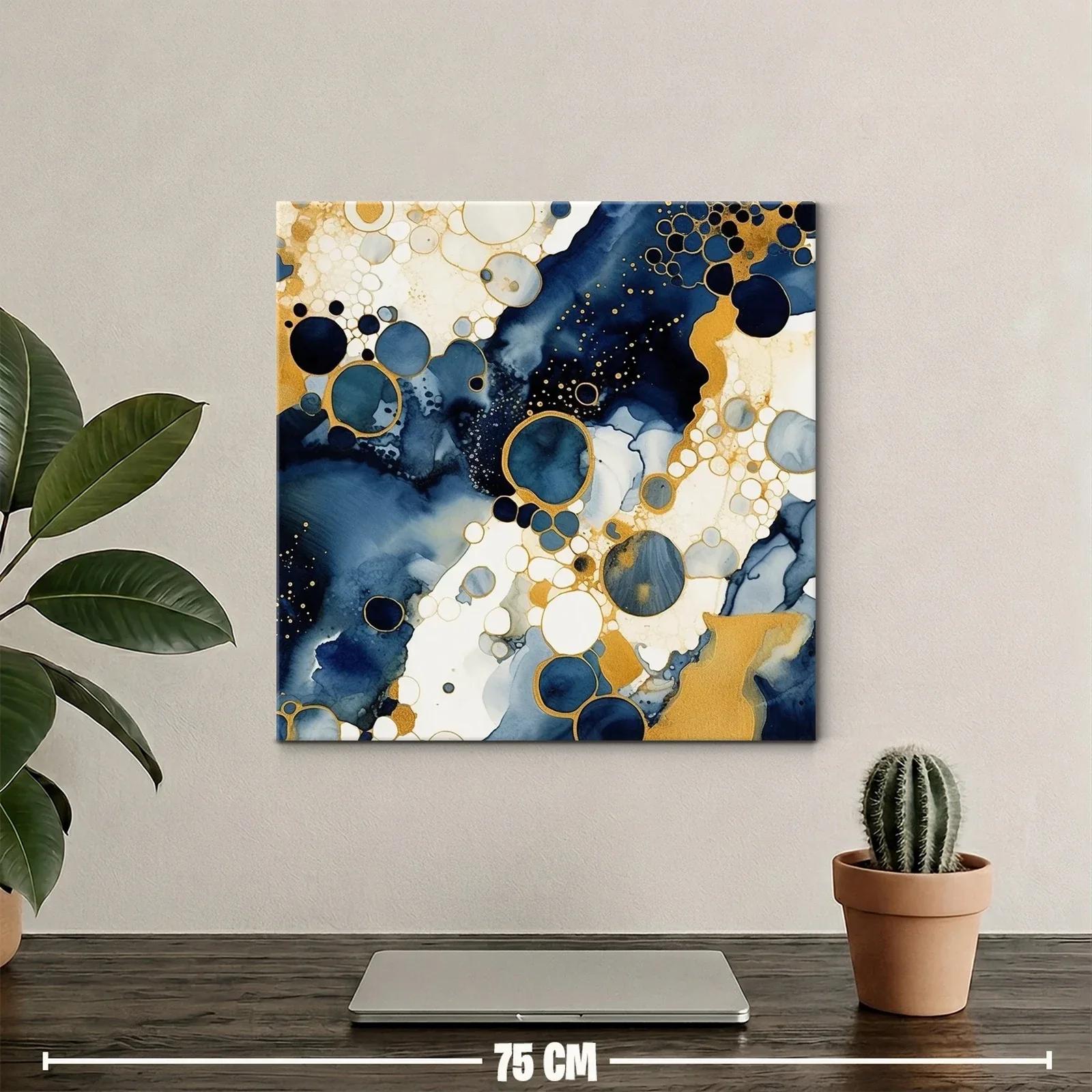 Cuadro abstracto con círculos y detalles dorados — miniatura 2