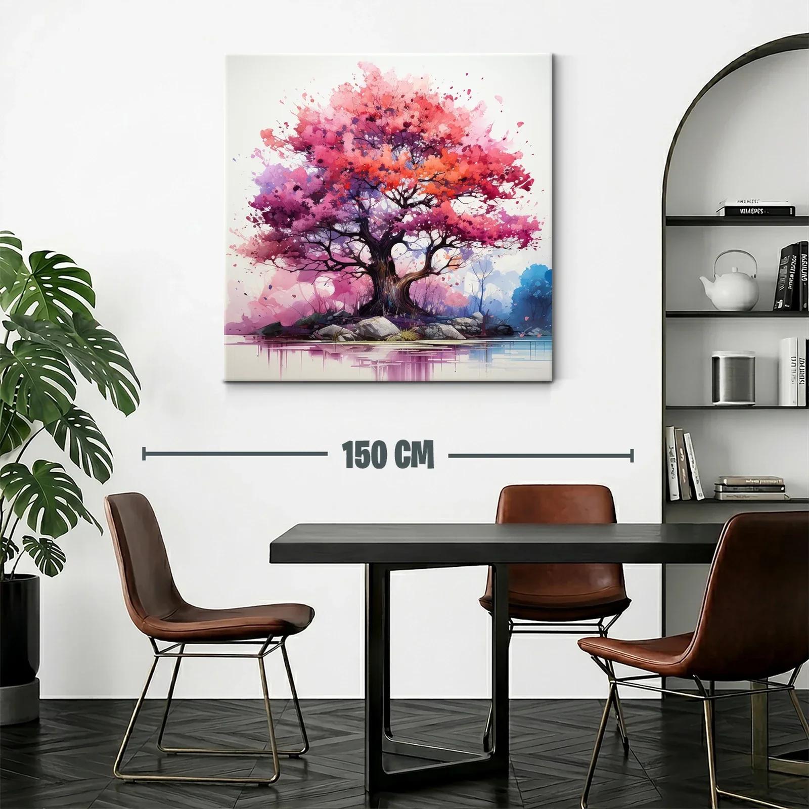 Árbol vibrante con tonos rosas y púrpuras sobre lago tranquilo — miniatura 2