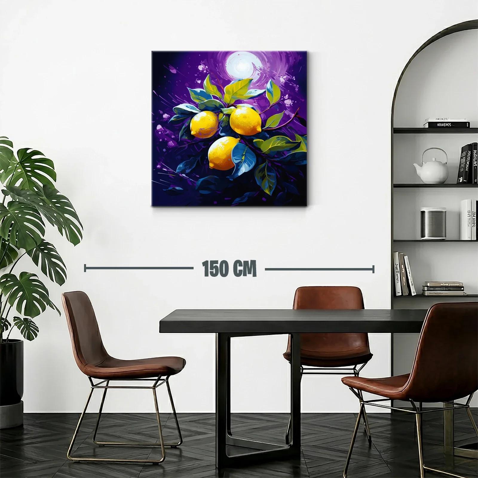 Cuadro vibrante con limones y hojas sobre fondo púrpura — miniatura 2