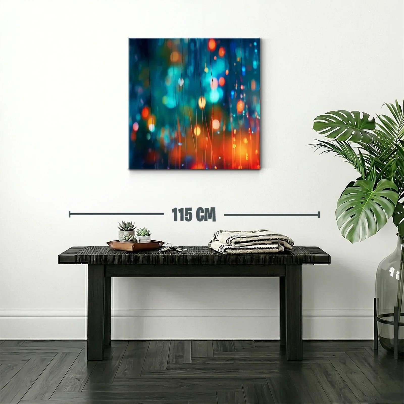 Cuadro abstracto con luces en tonos azul y naranja vibrante — miniatura 2