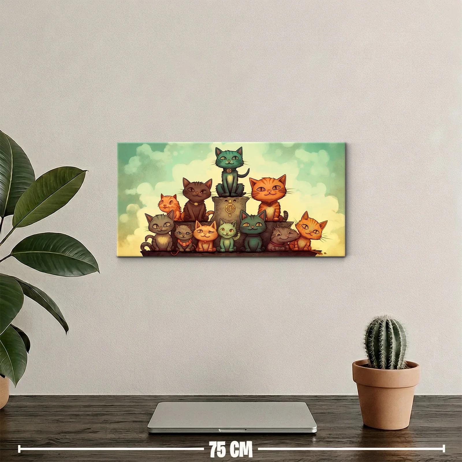 Cuadro grupo de gatos sobre caja de madera — miniatura 2