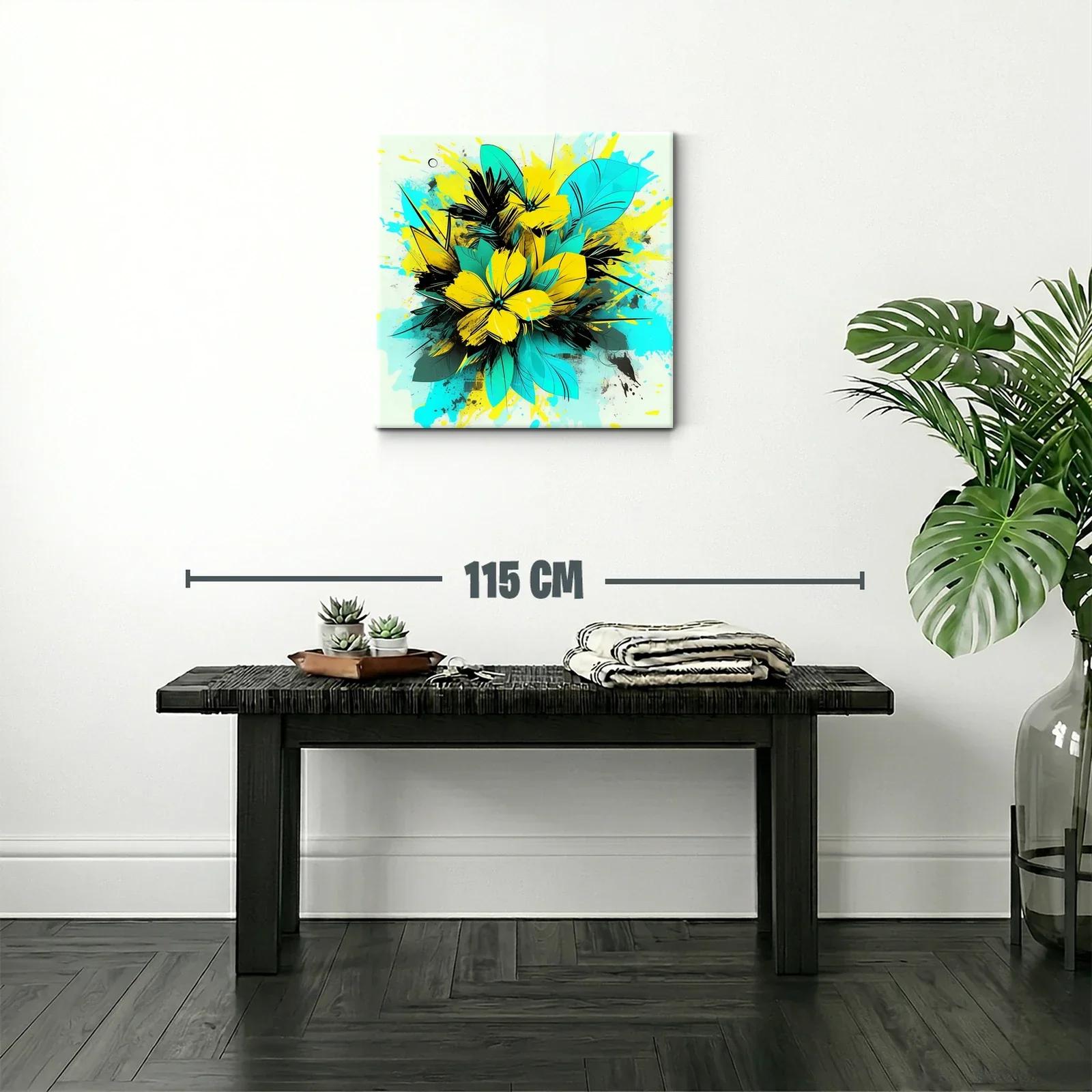 Composición de flores vibrantes en tonos turquesa y amarillo — miniatura 2