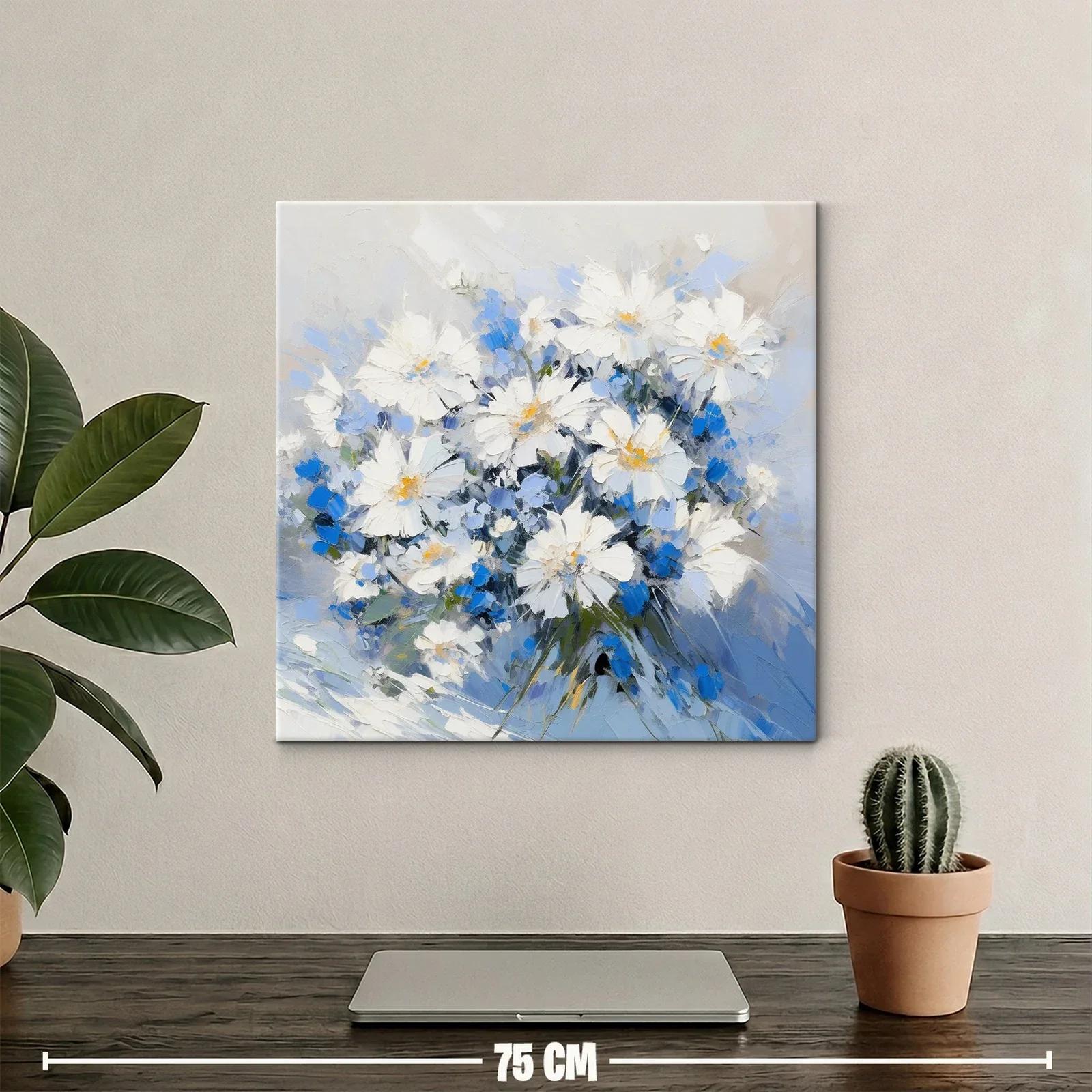 Elegante cuadro con ramo de flores blancas y azules suaves — miniatura 2