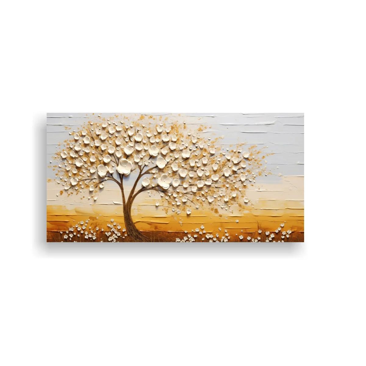Cuadro Árbol de la Vida con copa en relieve y franja dorada — imagen principal