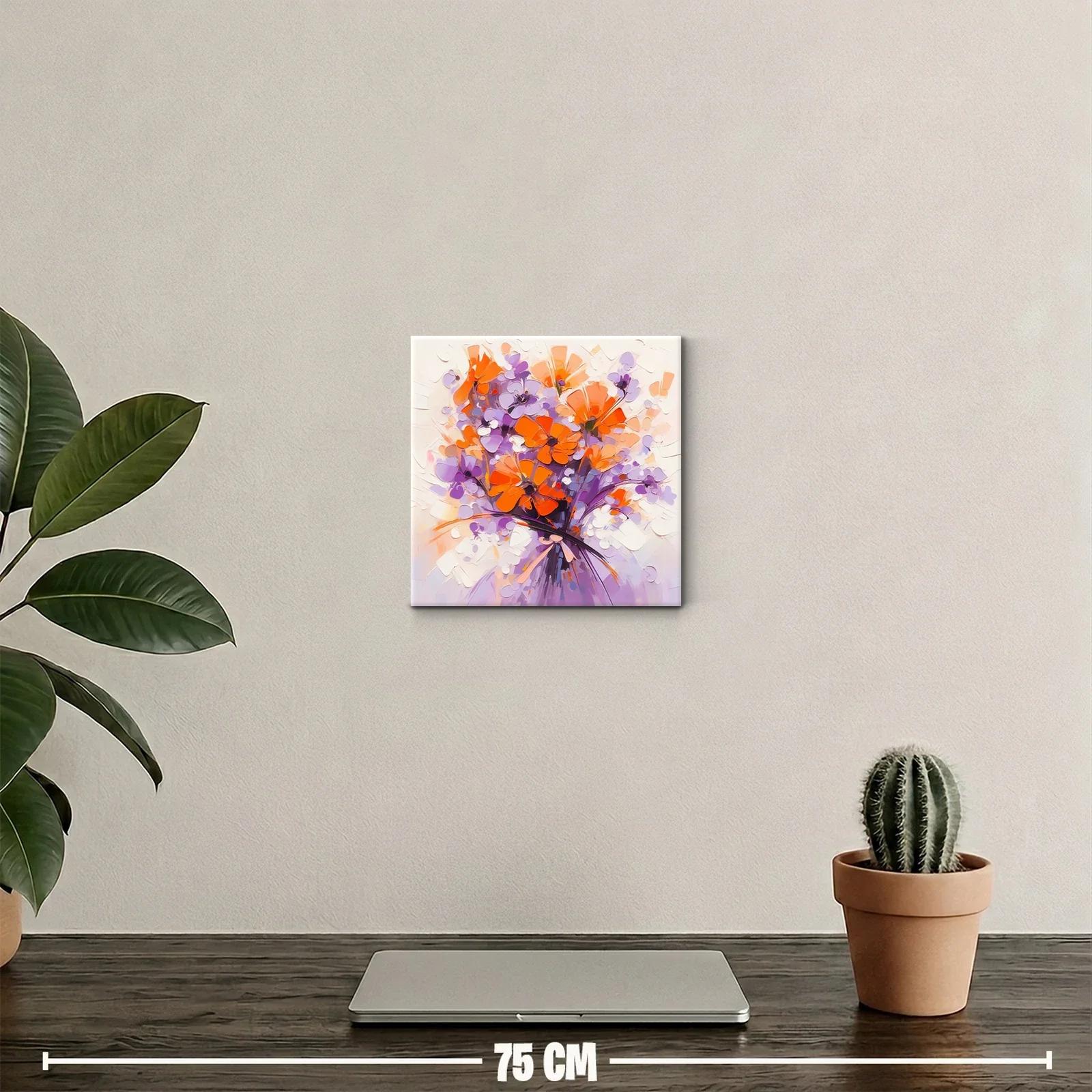 Ramo vibrante con flores naranjas y lilas en composición moderna — miniatura 2