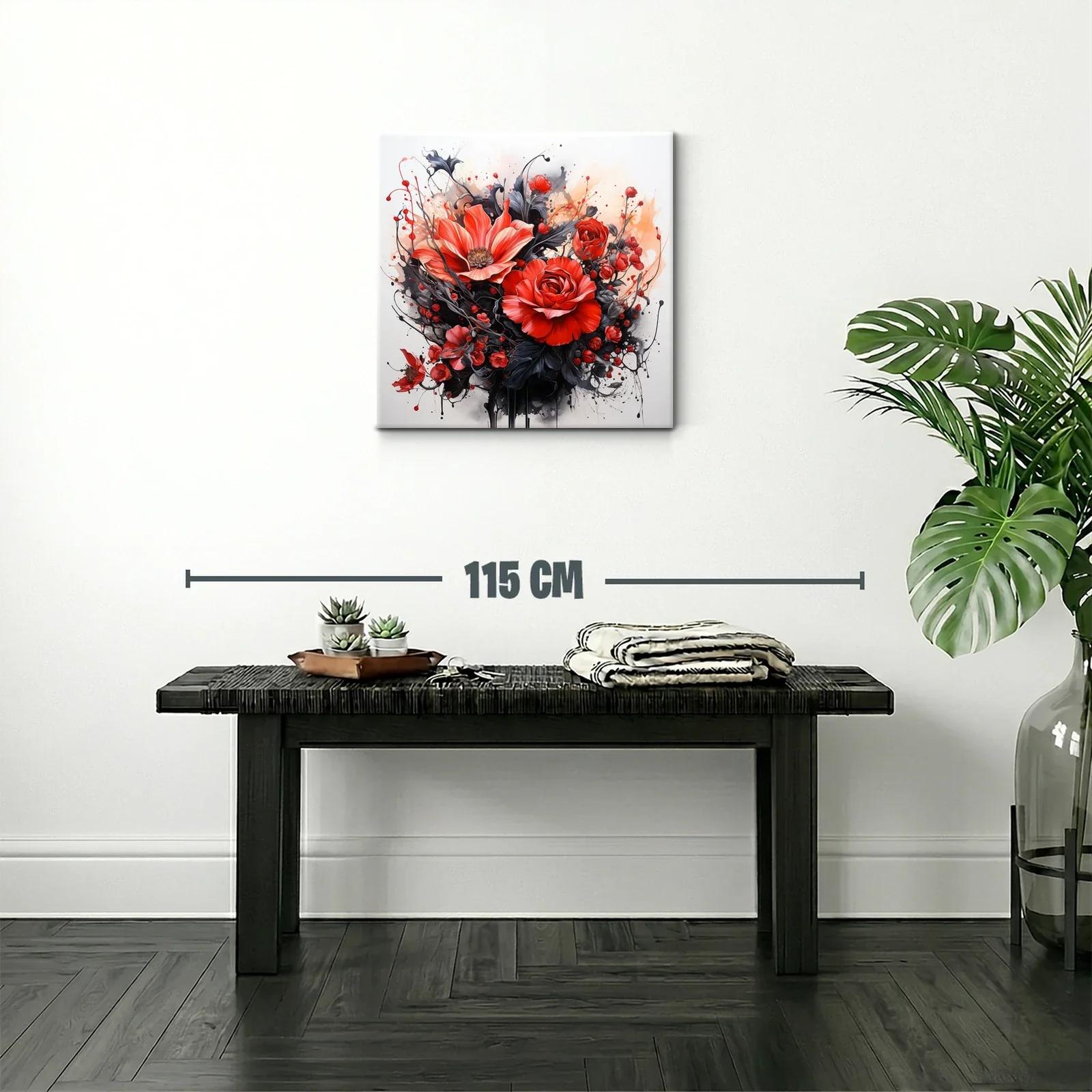 Cuadro floral en rojo y negro con detalles vibrantes — miniatura 2