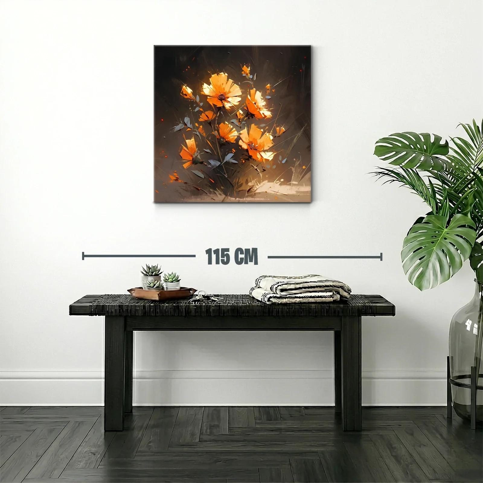 Cuadro floral con tonos naranjas vibrantes y fondo oscuro — miniatura 2