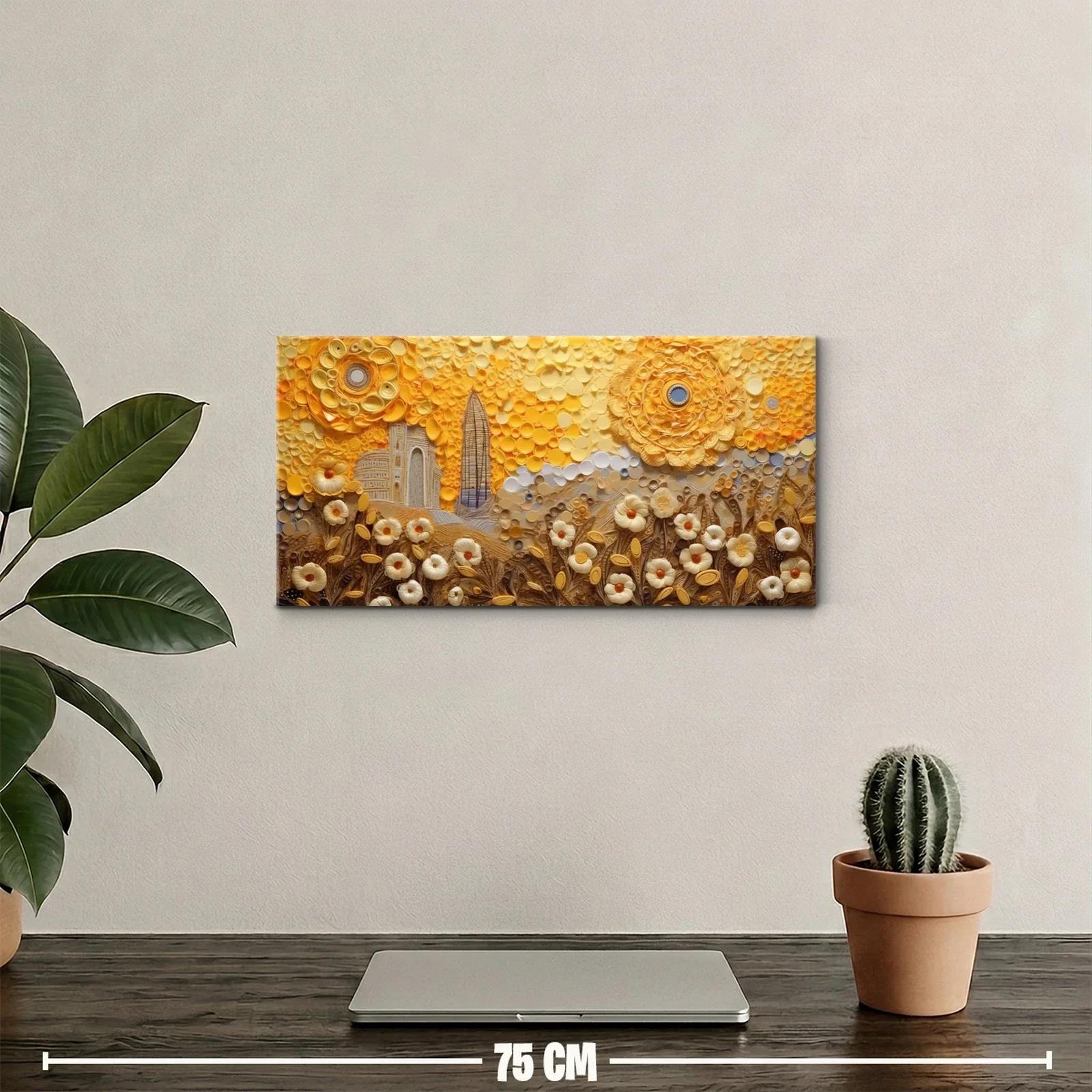 Cuadro flores blancas con cielo dorado texturizado — miniatura 2