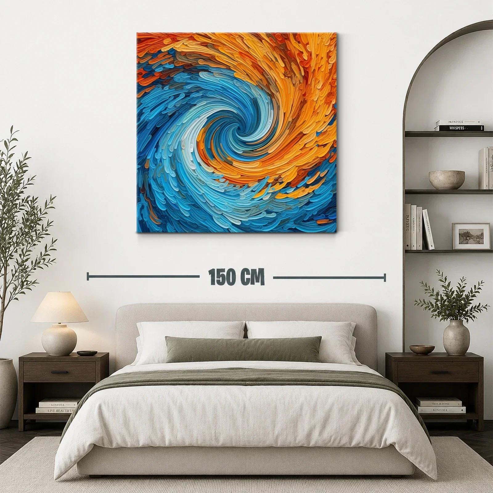 Cuadro abstracto con remolino de tonos azules y anaranjados — miniatura 3
