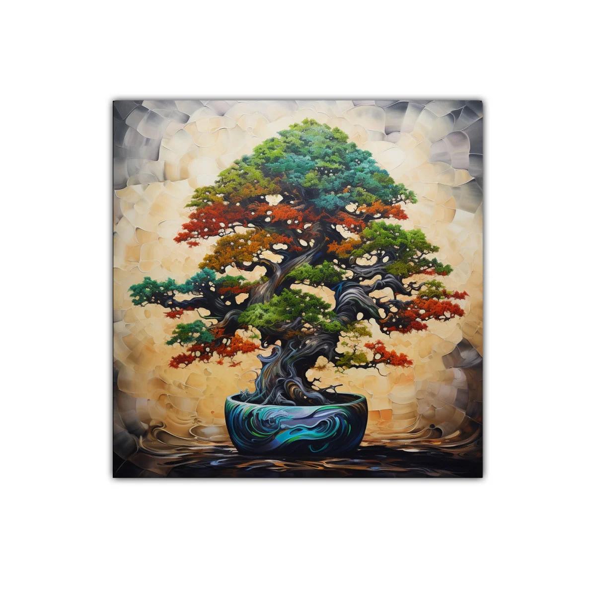 Cuadro vibrante de árbol bonsái con follaje multicolor — miniatura 1