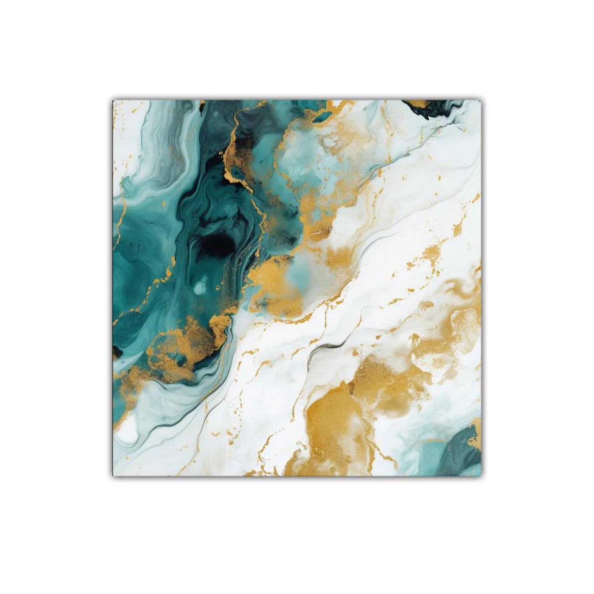 Cuadro abstracto con tonos turquesa y dorados decorativos — miniatura 1