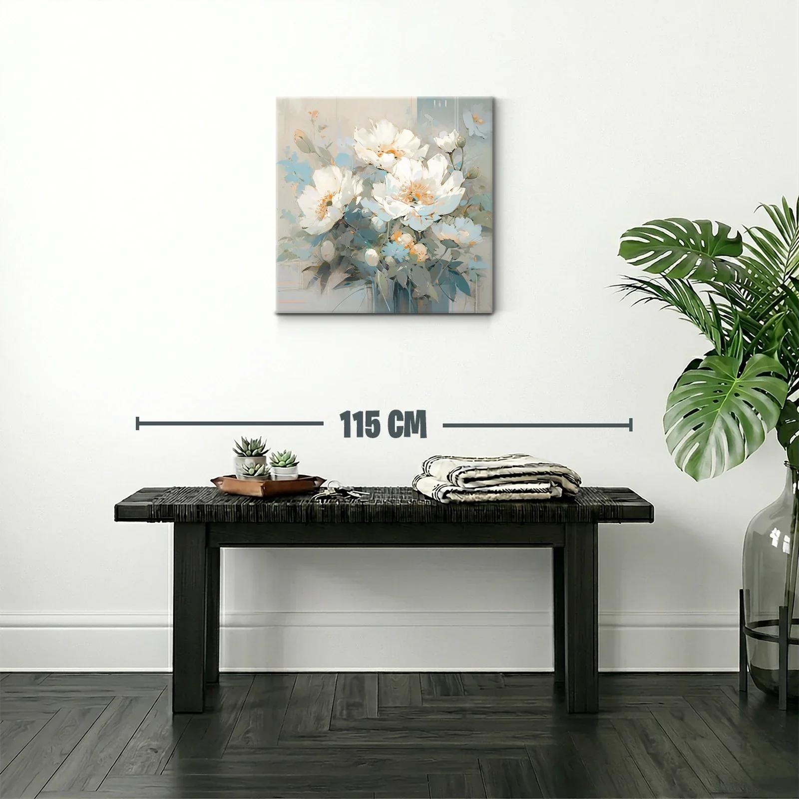 Cuadro con flores blancas y tonos suaves azules y beige — miniatura 2