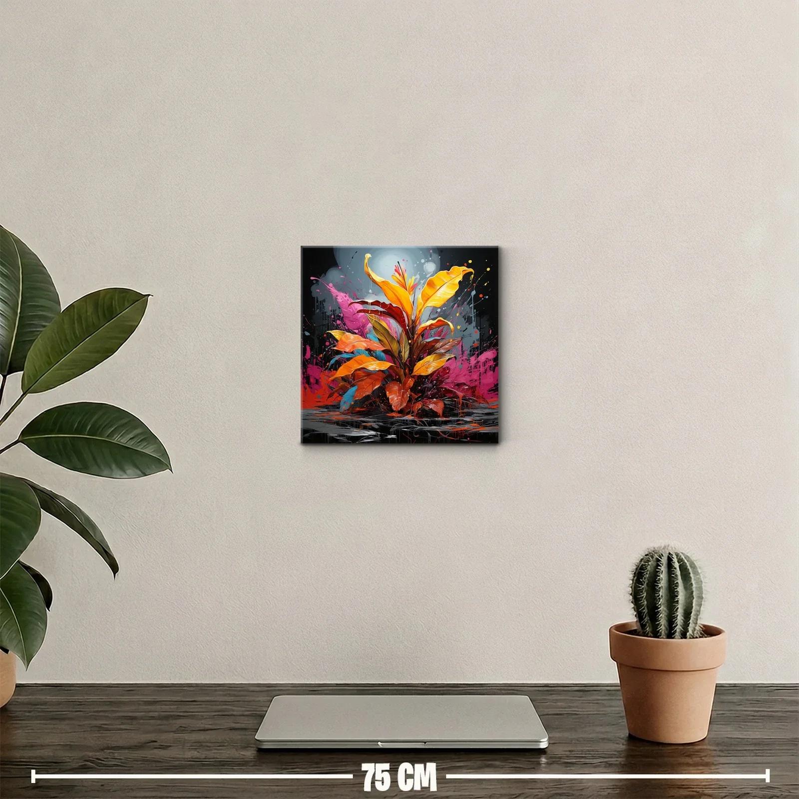 Cuadro decorativo con hojas vibrantes en tonos cálidos y contrastes intensos — miniatura 2