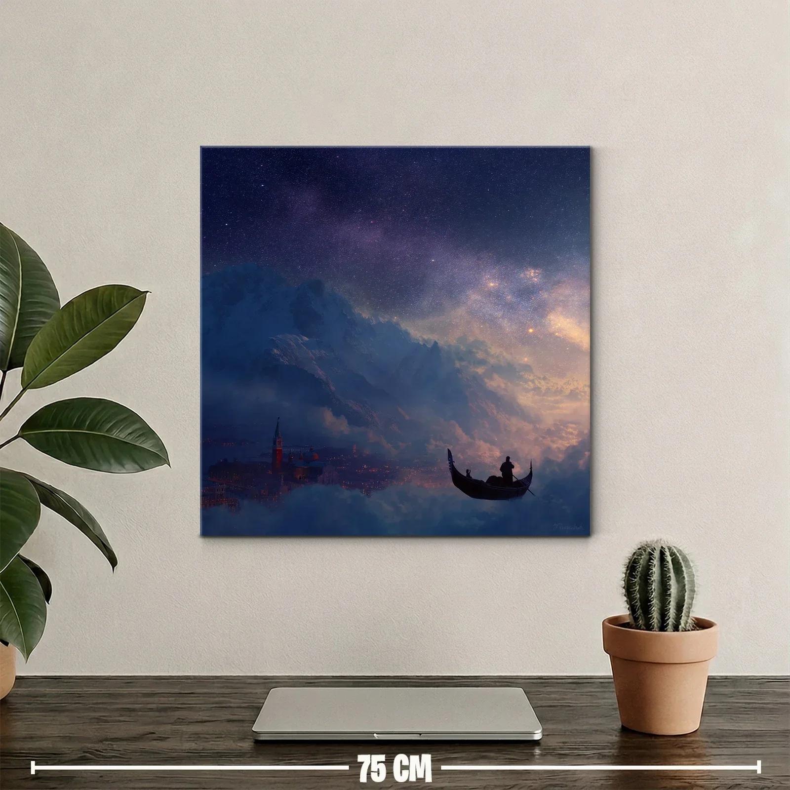 Paisaje nocturno con góndola flotante y cielo estrellado — miniatura 2