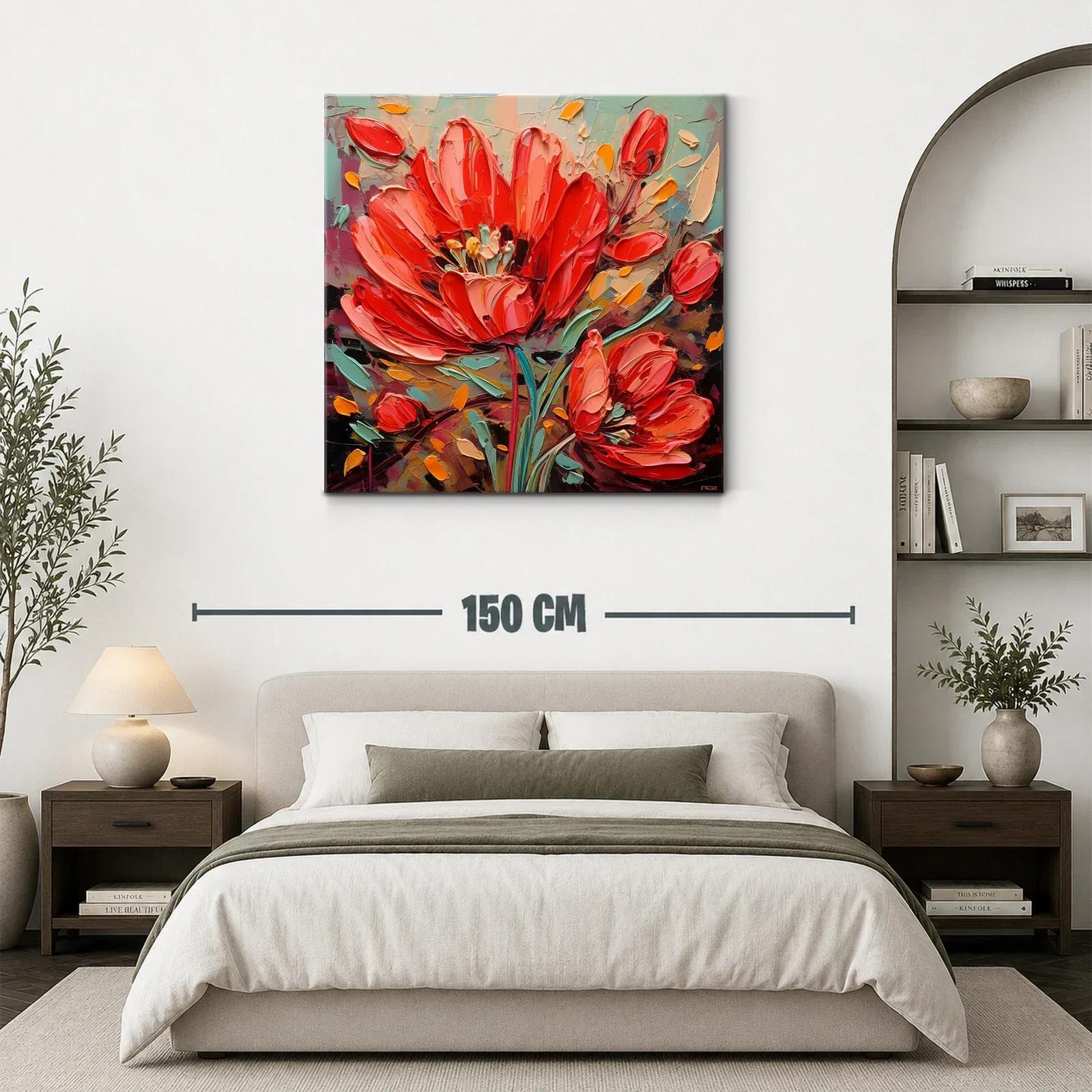 Cuadro moderno con llamativas flores rojas vibrantes — miniatura 3
