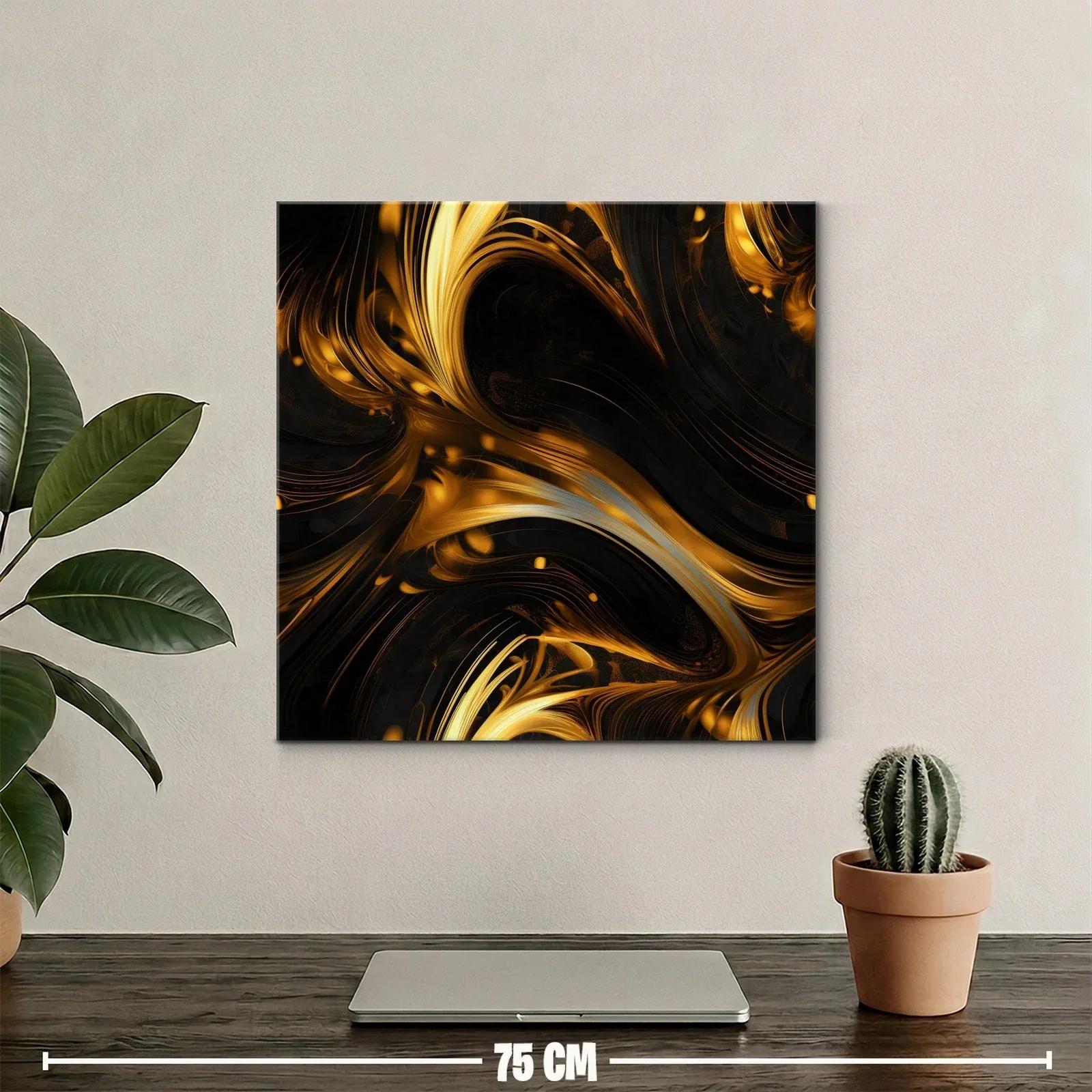 Composición abstracta en tonos dorados y negros con movimiento fluido — miniatura 2