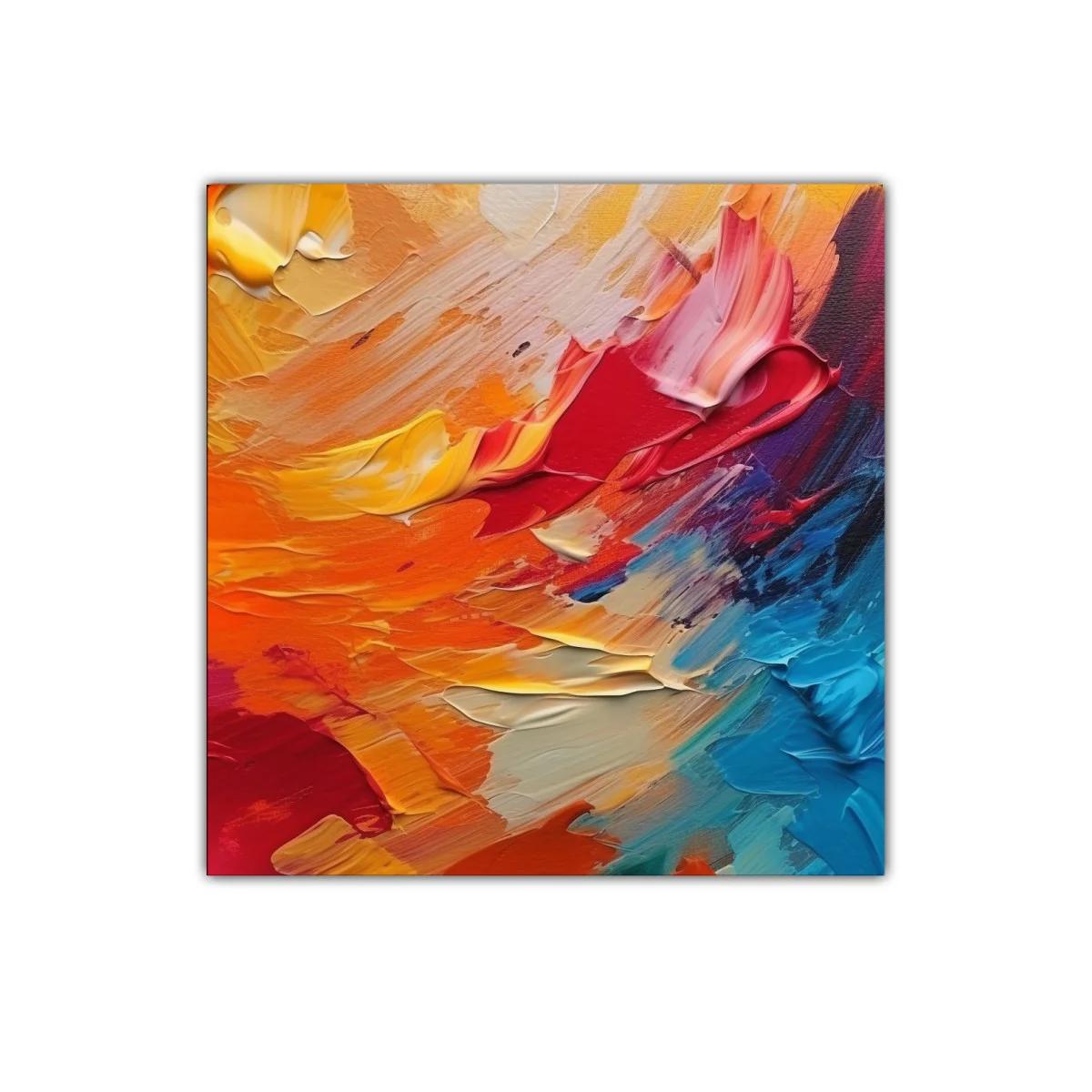 Cuadro abstracto vibrante con tonos cálidos y fríos intensos — miniatura 1