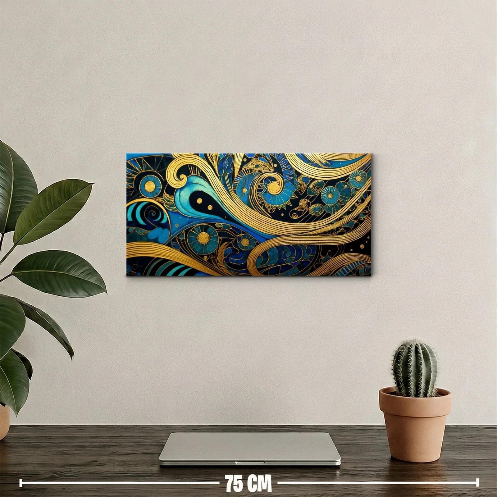 Cuadro remolinos abstractos dorados y azules — miniatura 2