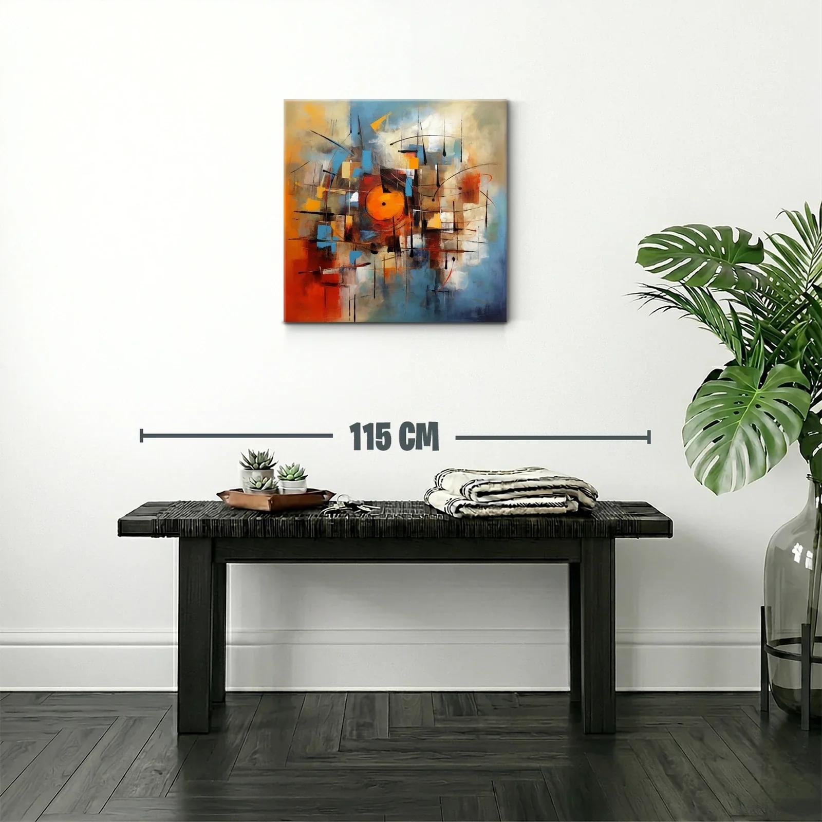 Cuadro abstracto moderno con vibrantes tonos cálidos y fríos — miniatura 2