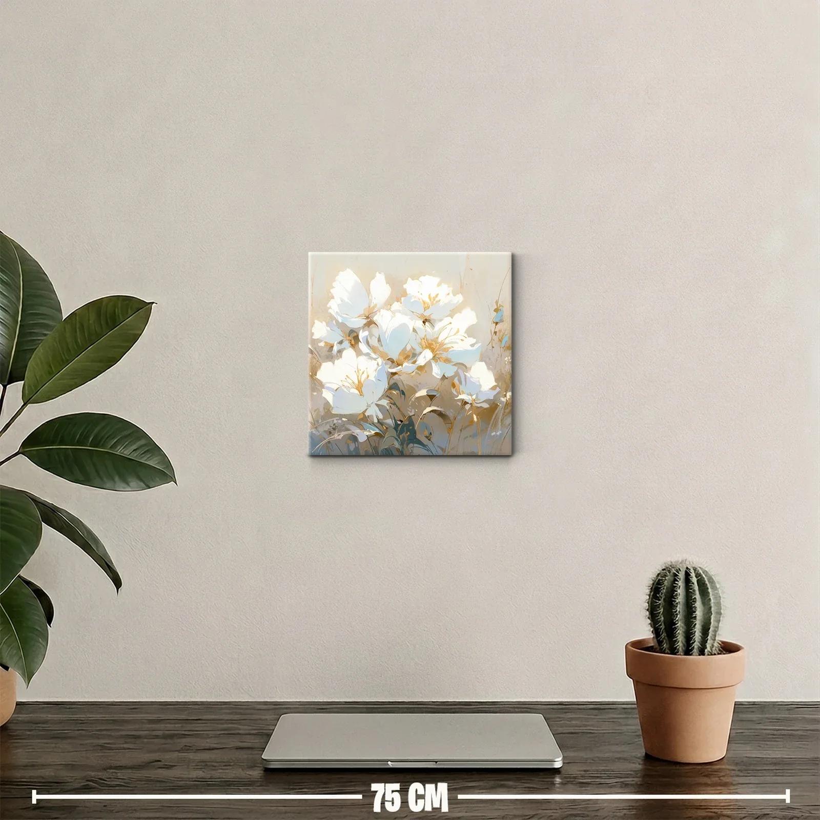 Cuadro decorativo flores blancas con tonalidades suaves y cálidas — miniatura 2