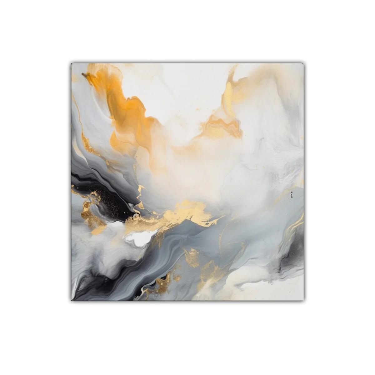 Cuadro abstracto con tonos dorados grises y naranjas — imagen principal