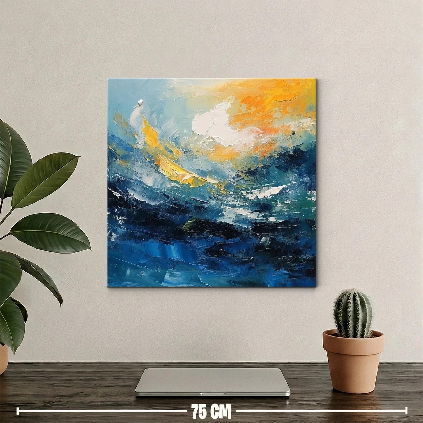 Cuadro abstracto con dinámicas olas y cielo en tonos cálidos — miniatura 2