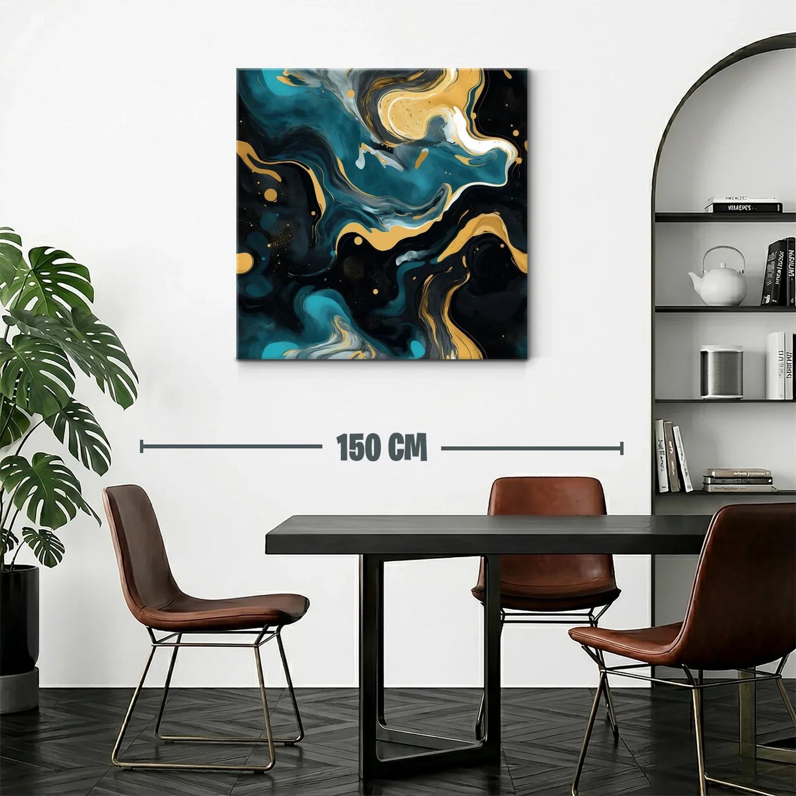 Cuadro abstracto con patrones fluidos y tonos dorados — miniatura 2
