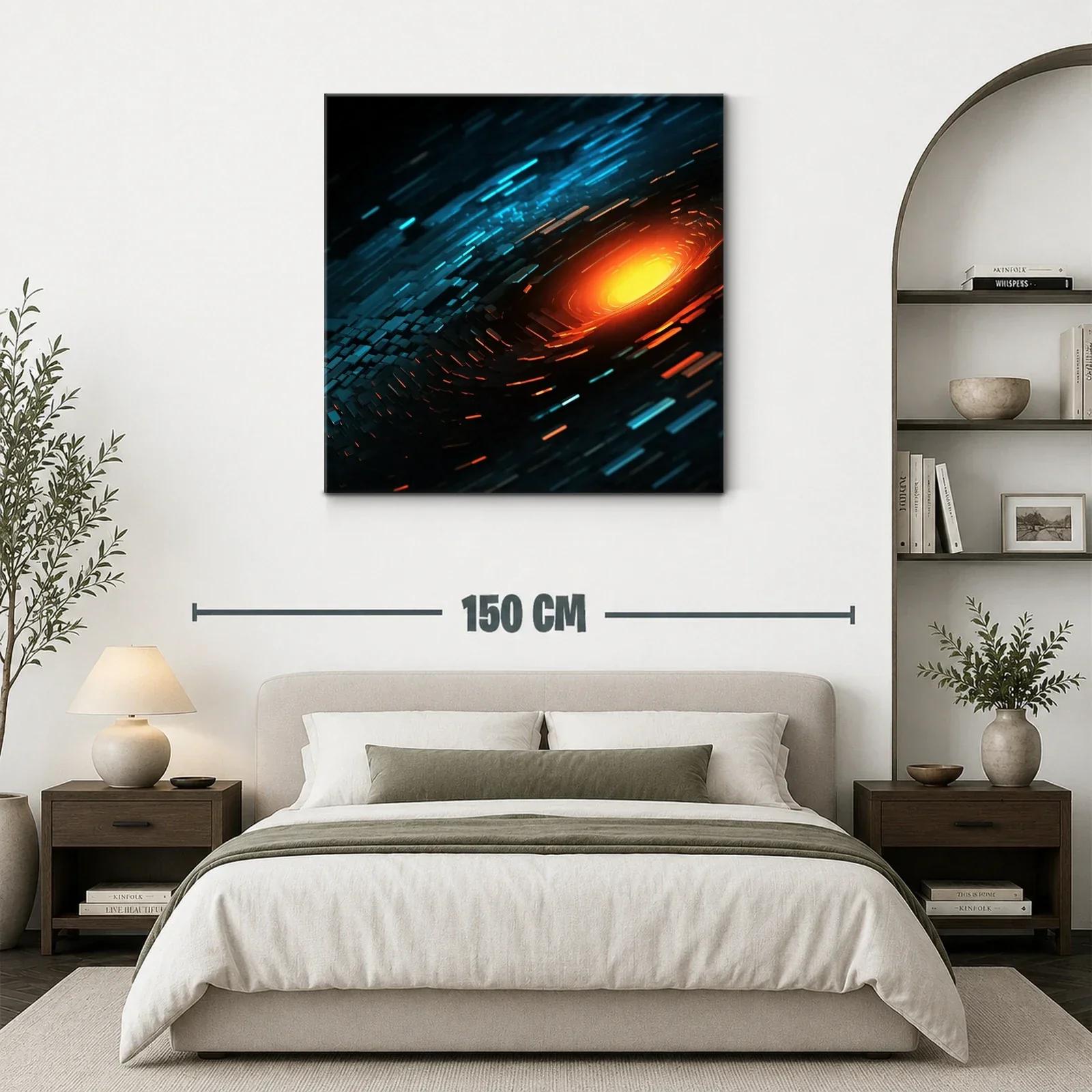 Cuadro abstracto con destellos cálidos y tonos fríos — miniatura 3