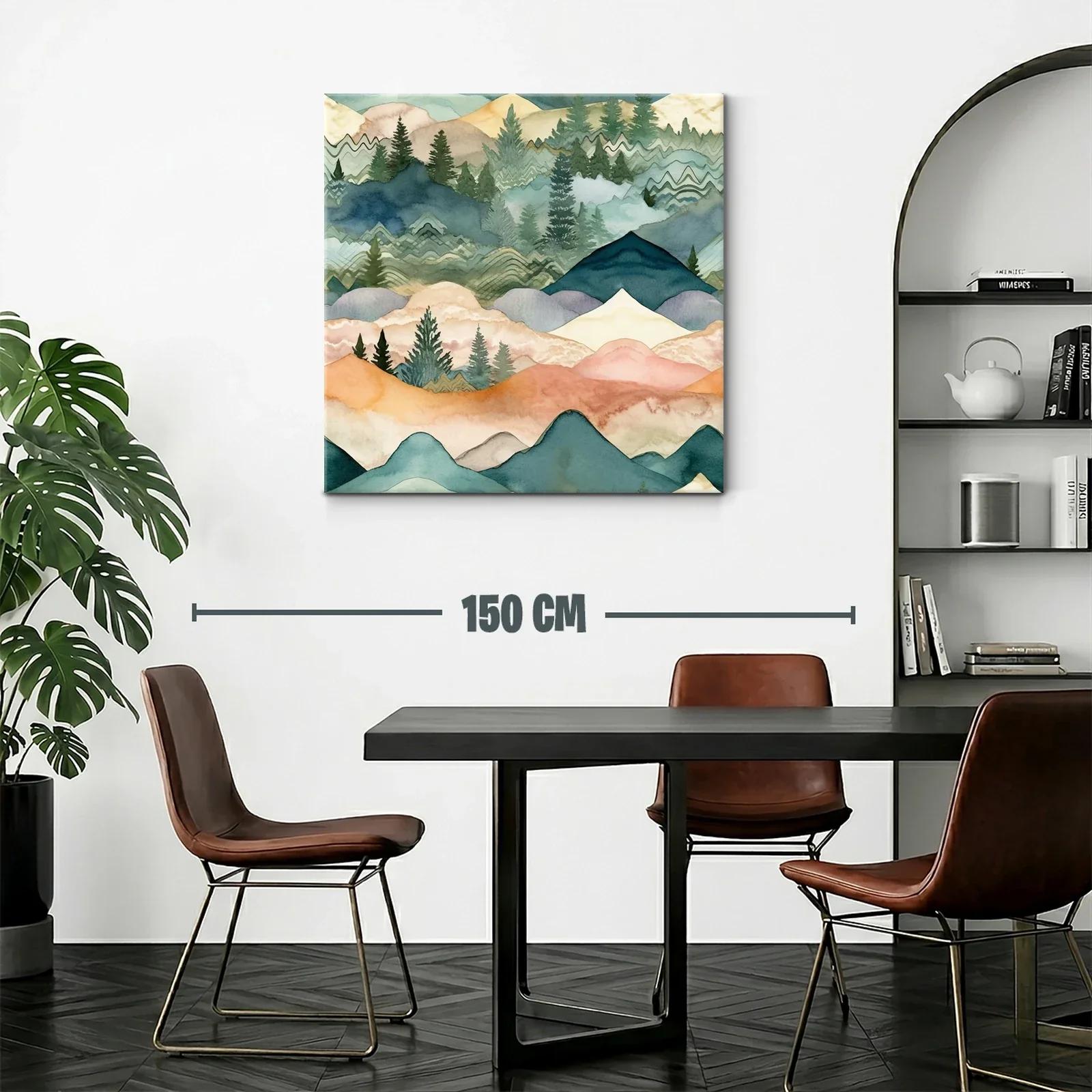 Paisaje abstracto de montañas y pinos en tonos suaves — miniatura 2