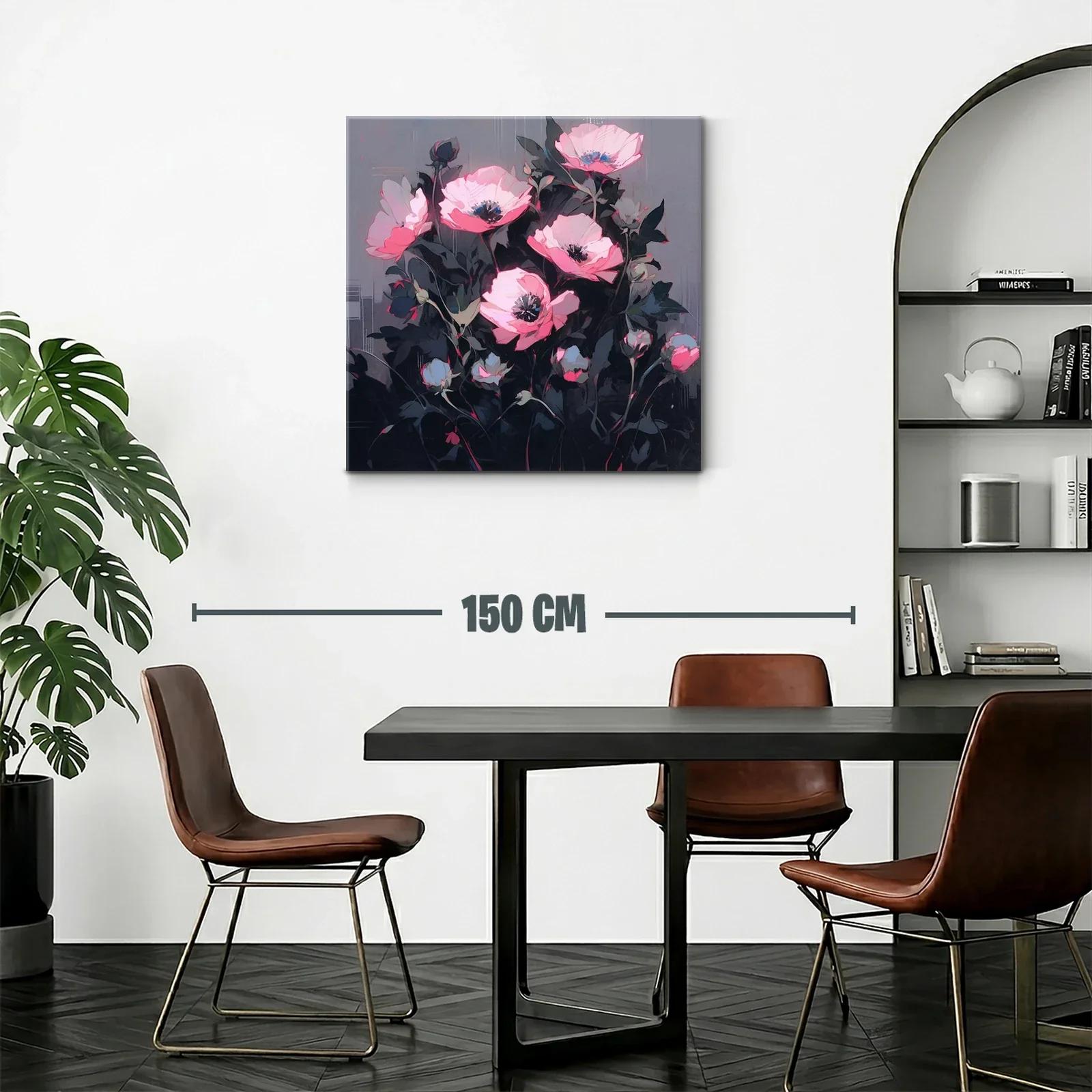 Cuadro floral con tonos rosas y fondo gris oscuro elegante — miniatura 2