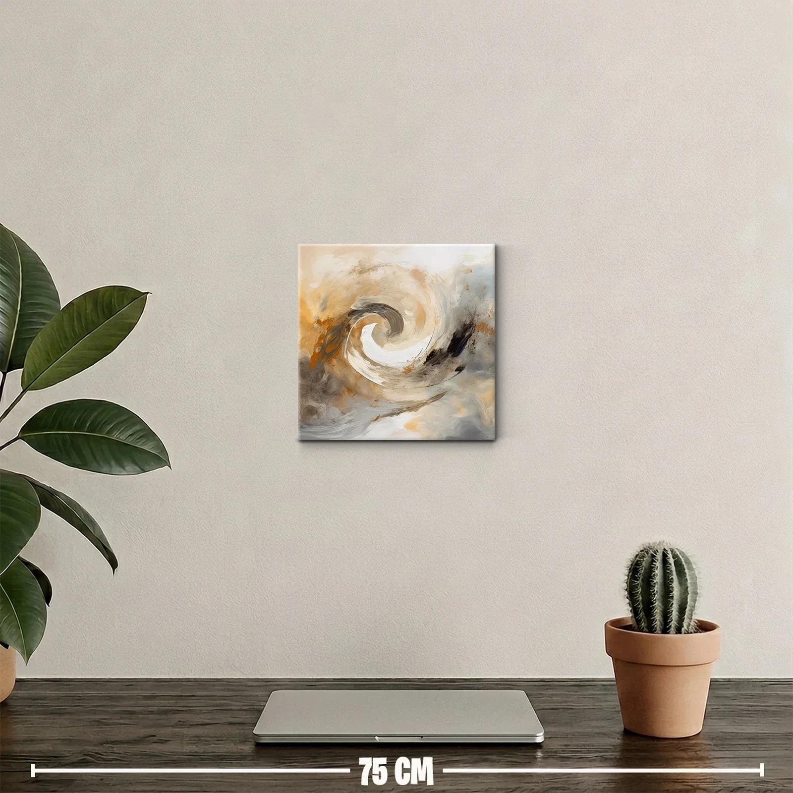 Cuadro abstracto en tonos tierra y gris con movimiento dinámico — miniatura 2