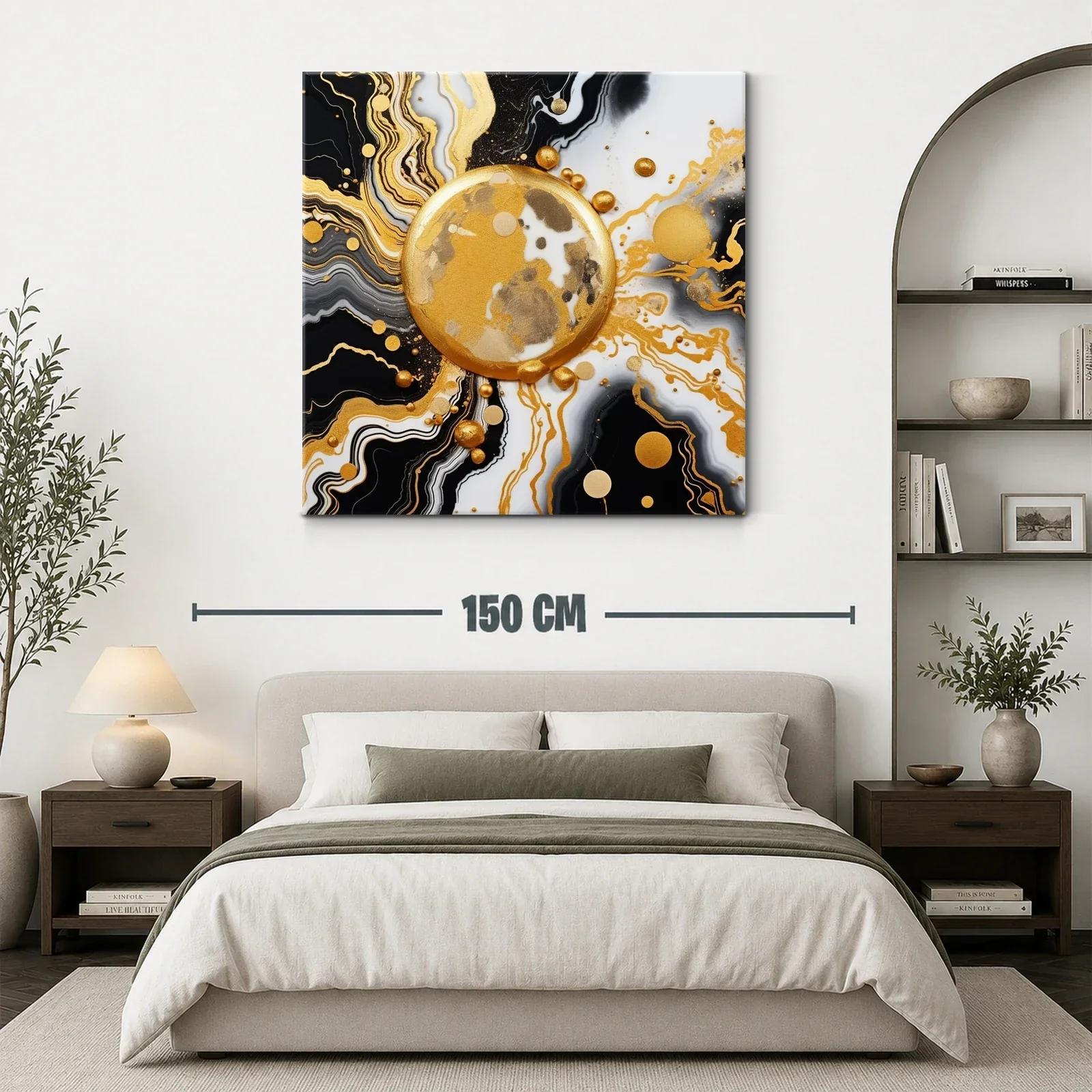 Cuadro abstracto con motivos dorados y negros modernos — miniatura 3