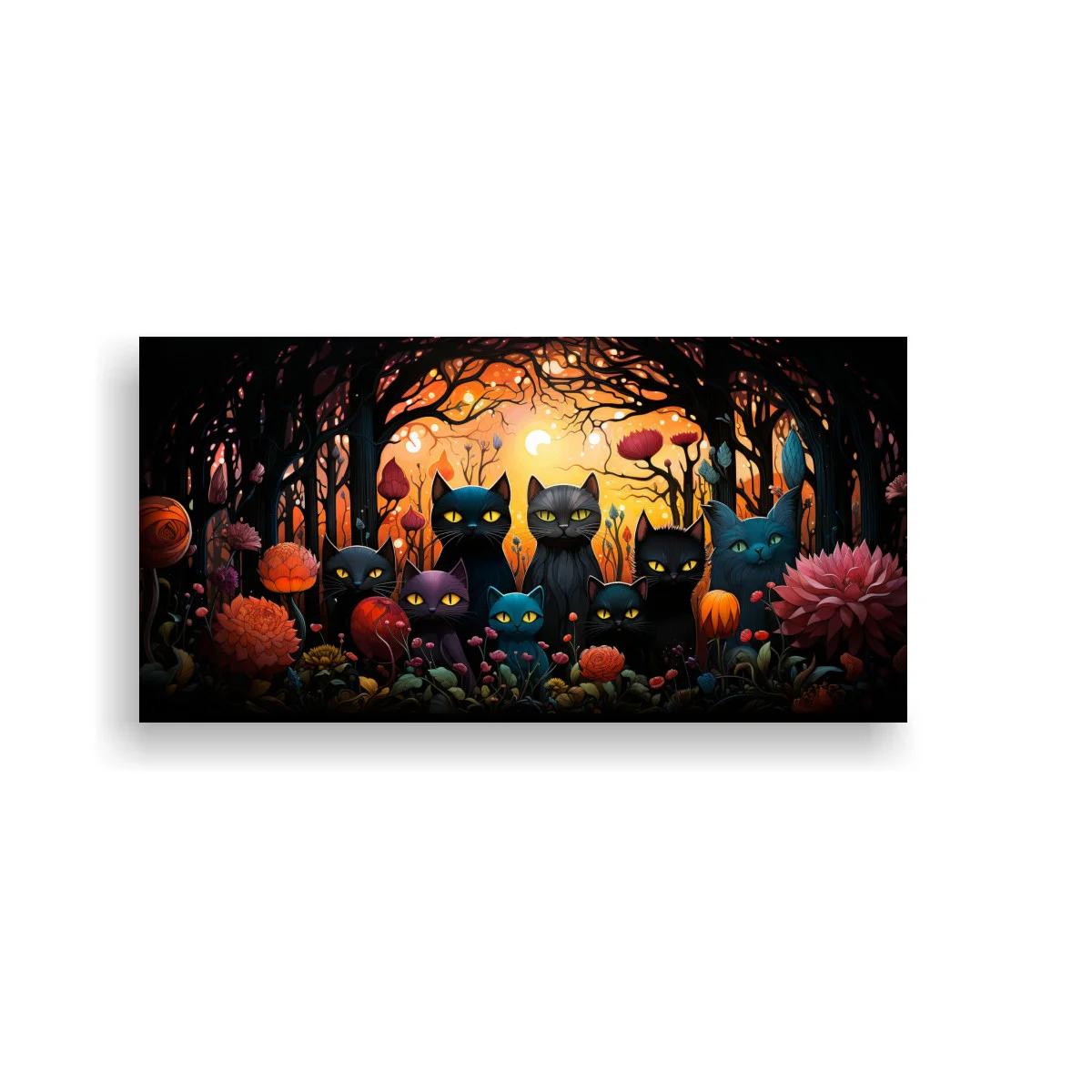 Cuadro gatos negros con hongos y bosque encantado — imagen principal