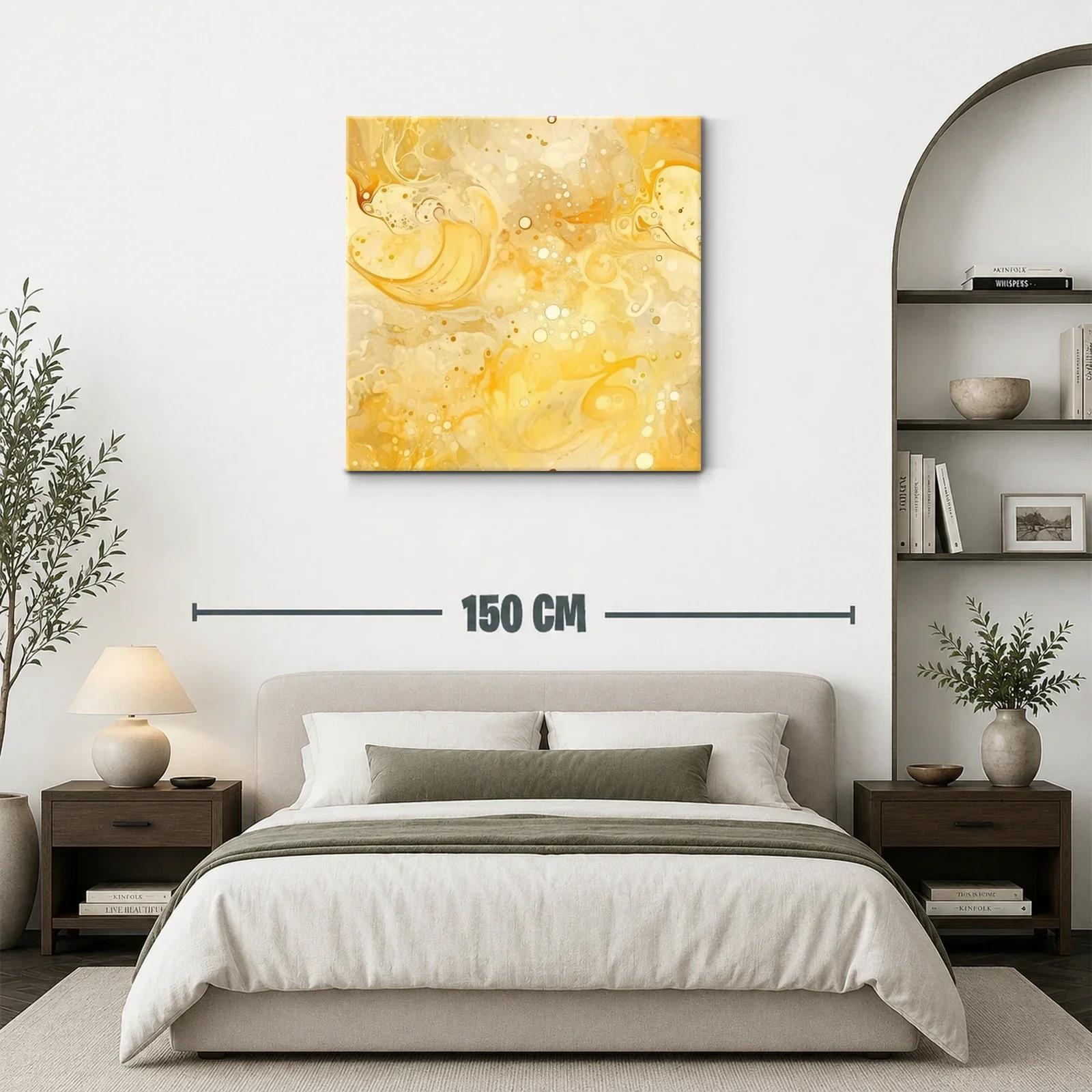 Cuadro abstracto con tonos amarillos y beige vibrantes — miniatura 3