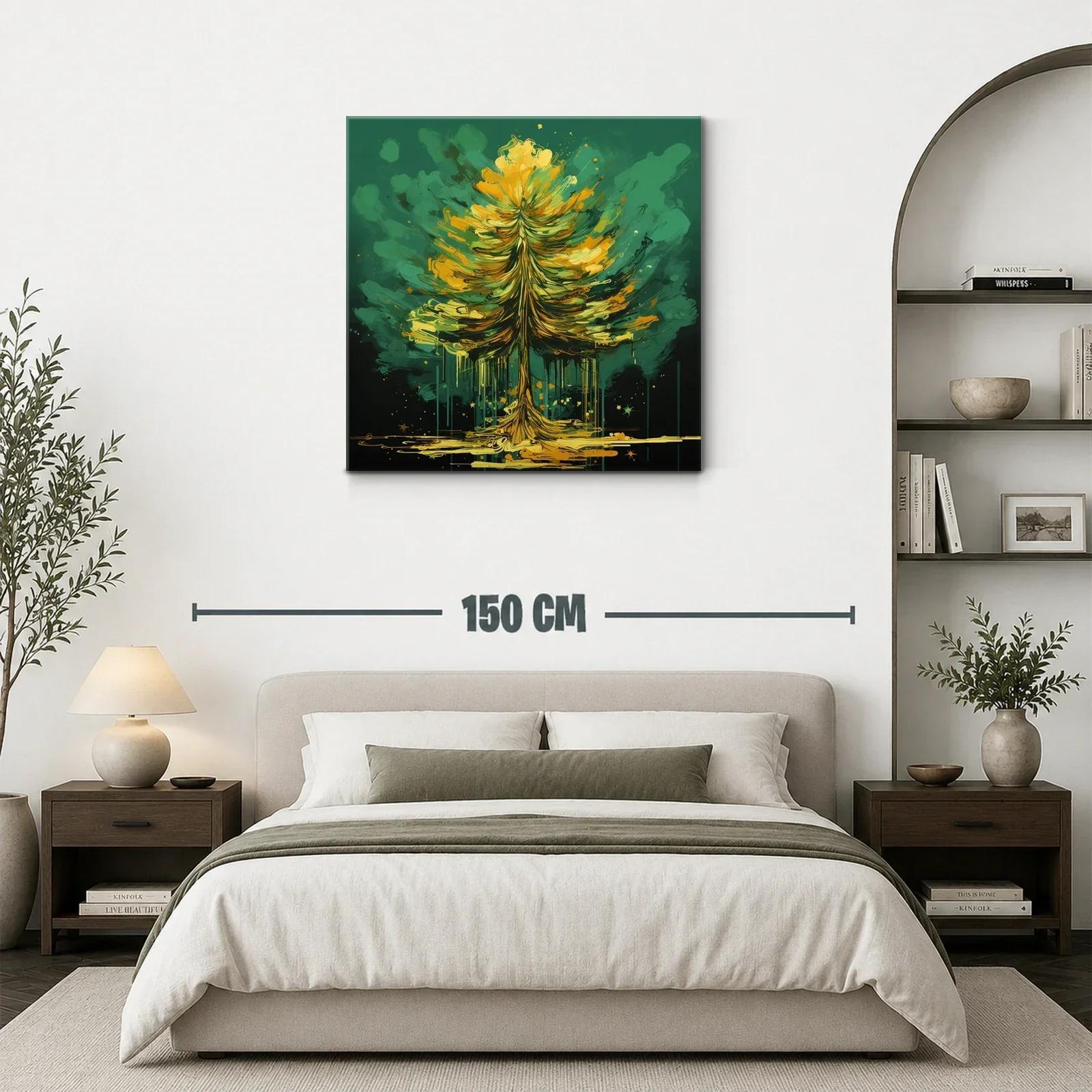 Árbol vibrante en tonos verdes y dorados — miniatura 3