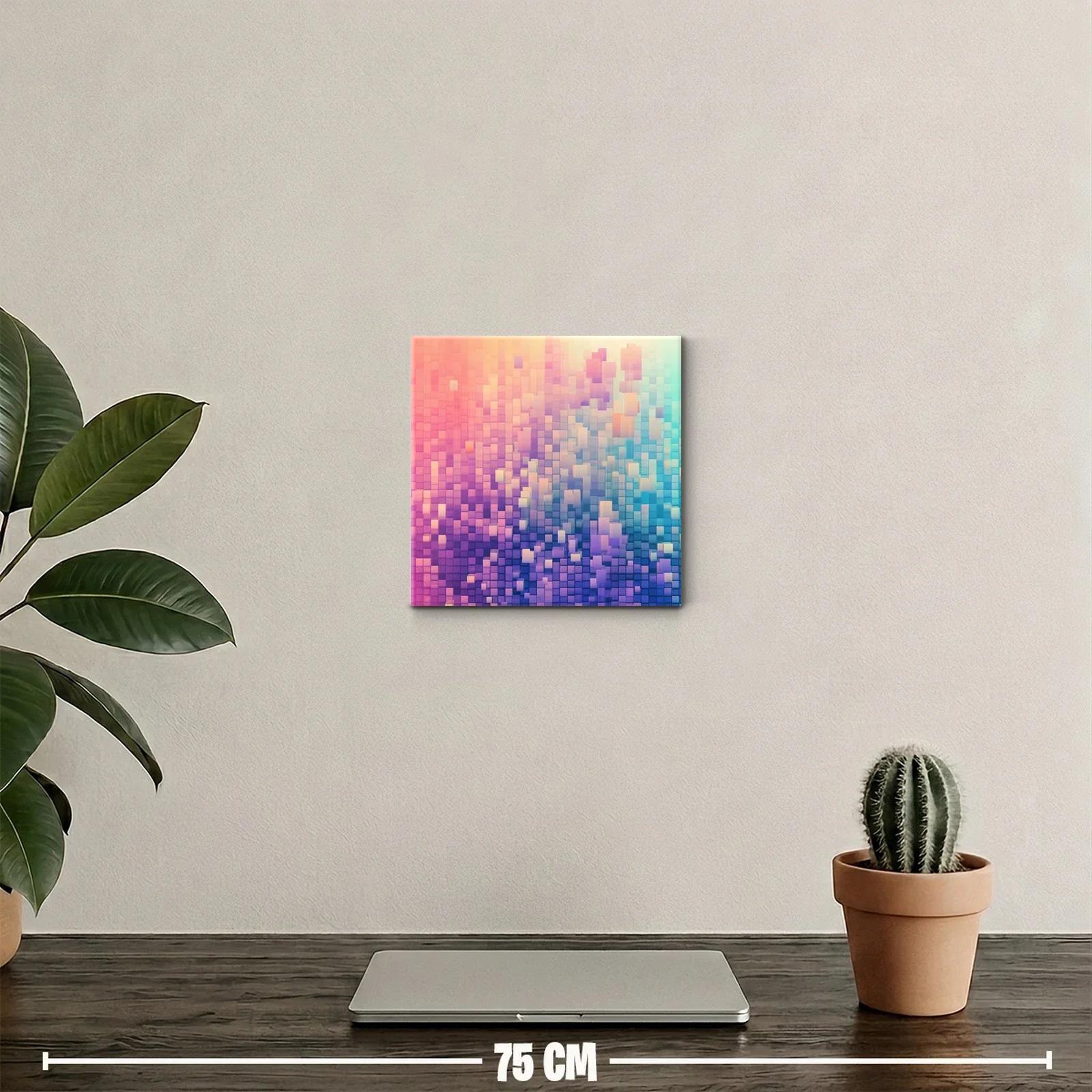 Cuadro abstracto con cubos en tonos pastel vibrantes — miniatura 2