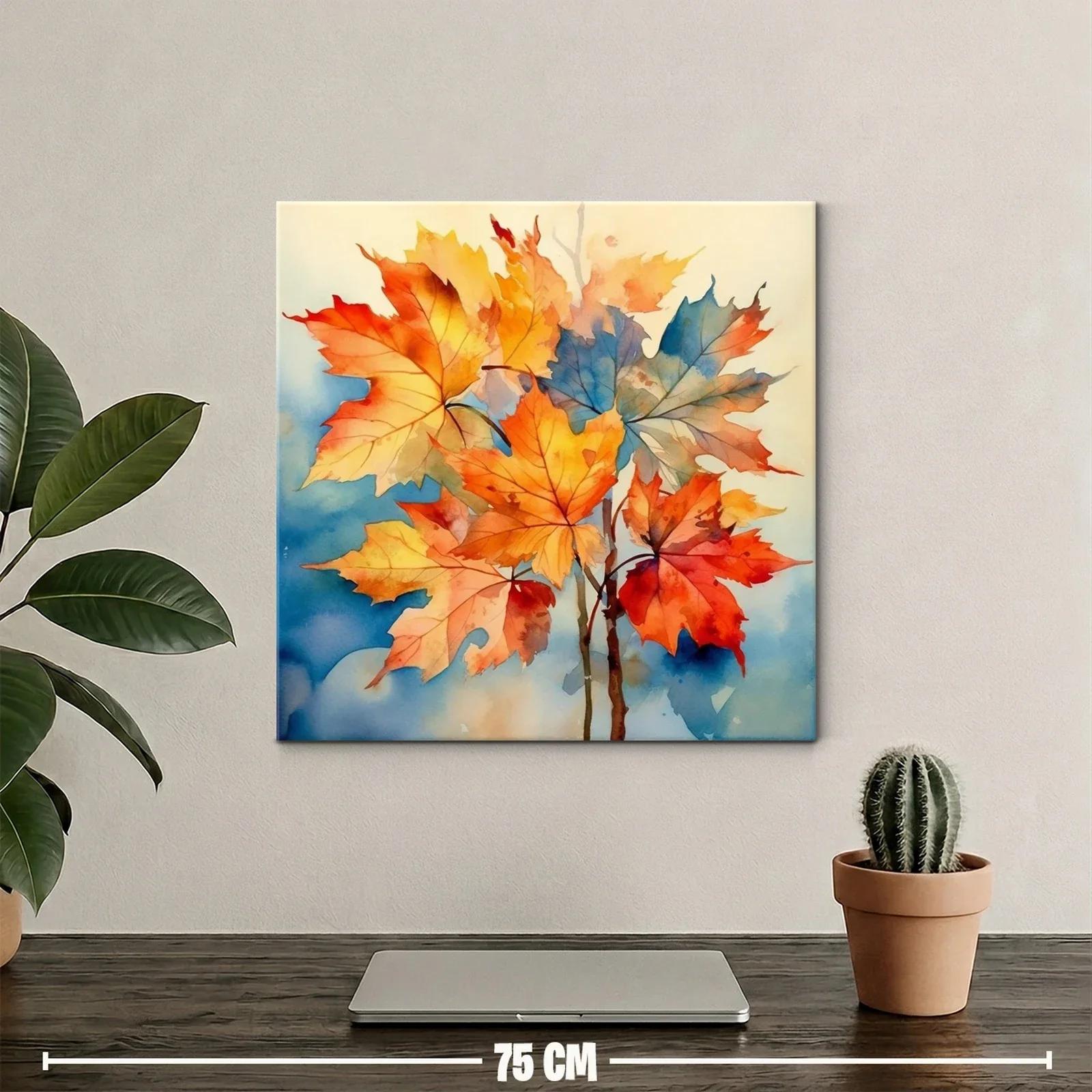 Hojas de otoño con vibrantes tonos cálidos y azules — miniatura 2