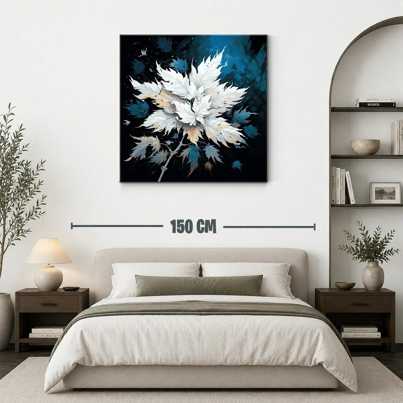 Ramo de hojas blancas con fondo azul oscuro elegante — miniatura 3