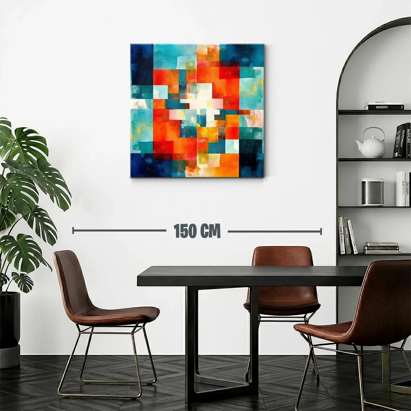 Cuadro abstracto con bloques vibrantes y tonos cálidos — miniatura 2