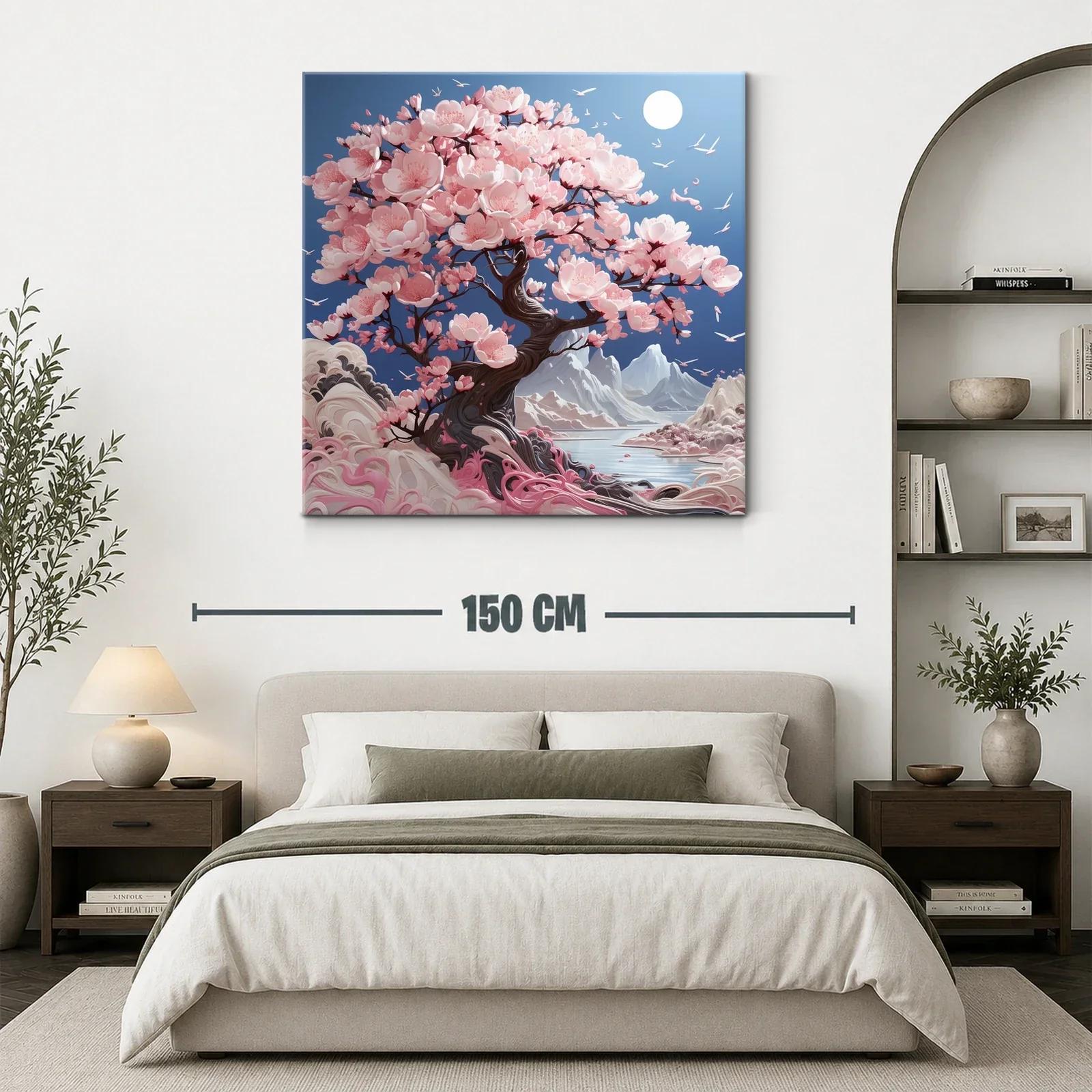 Árbol de flores rosas en paisaje sereno de montaña — miniatura 3
