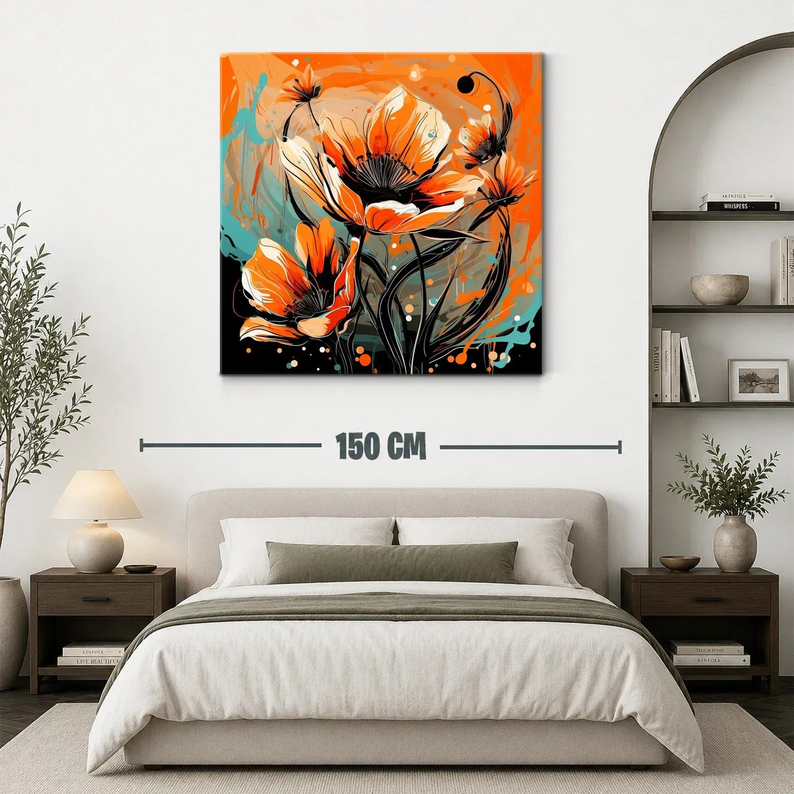 Cuadro con flores vibrantes en tonos naranja y azul — miniatura 3