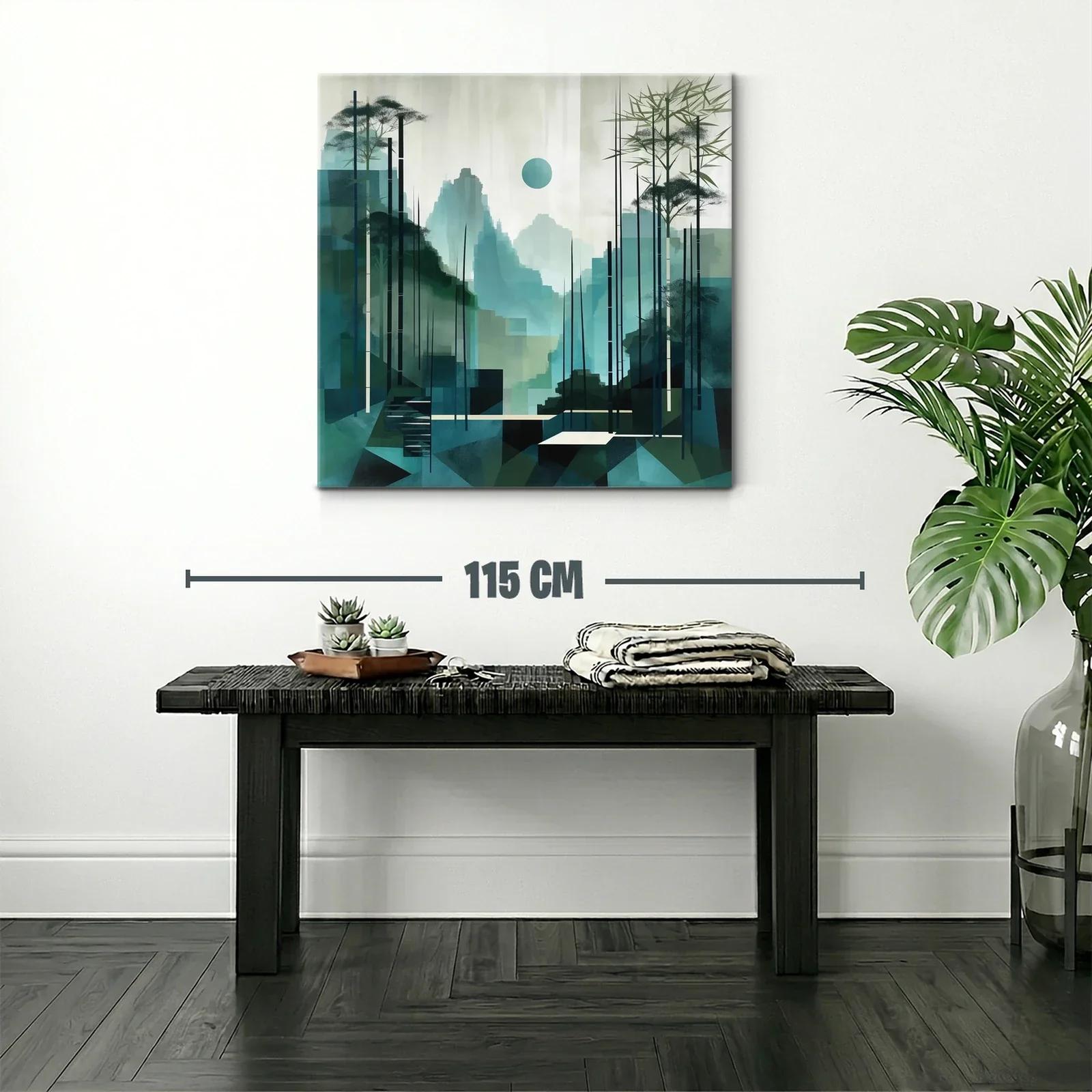 Paisaje abstracto con montañas y bambú en tonos verdes — miniatura 2