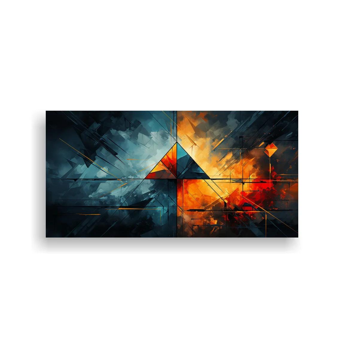 Cuadro pirámides geométricas con contraste azul y naranja — imagen principal