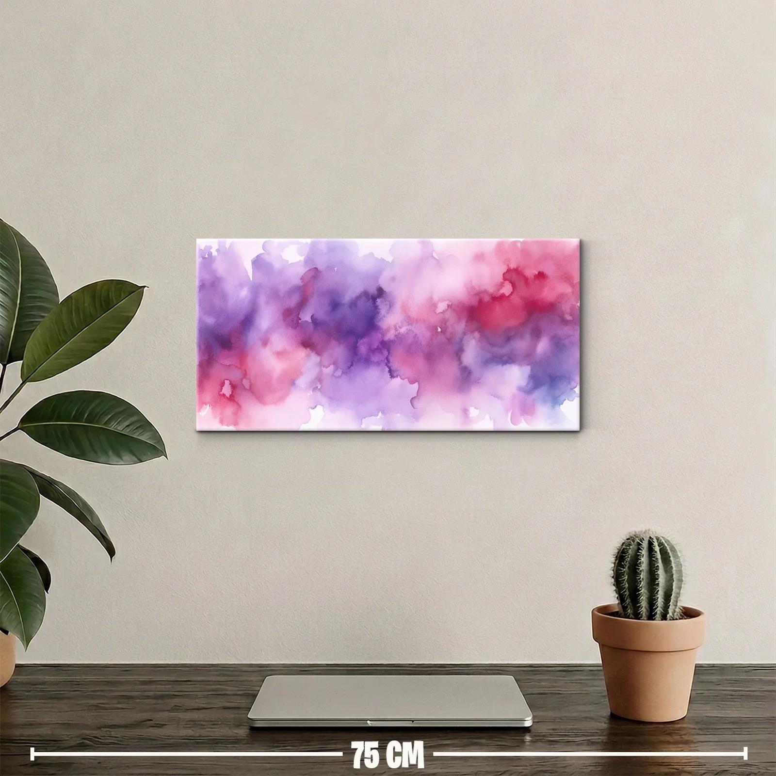 Cuadro nube de acuarela rosa y morado en franja panorámica — miniatura 2