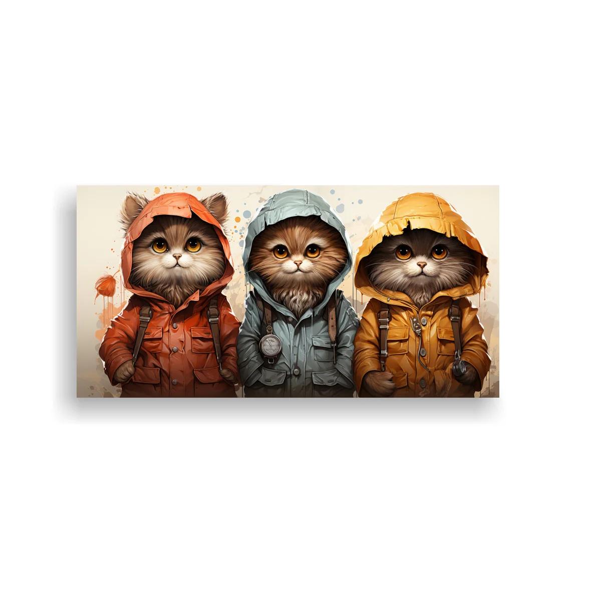Cuadro tres gatos con chaquetas y cordones — imagen principal
