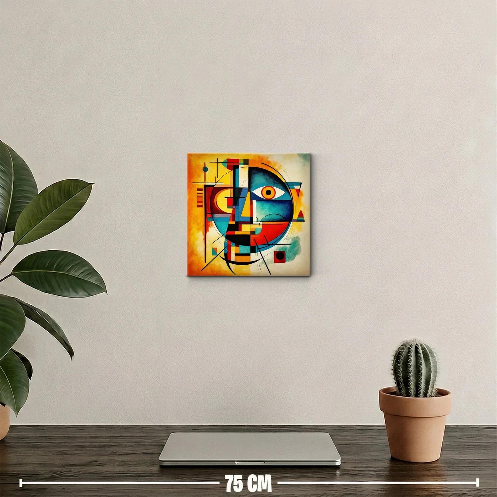 Cuadro abstracto colorido con formas geométricas y rostro estilizado — miniatura 2