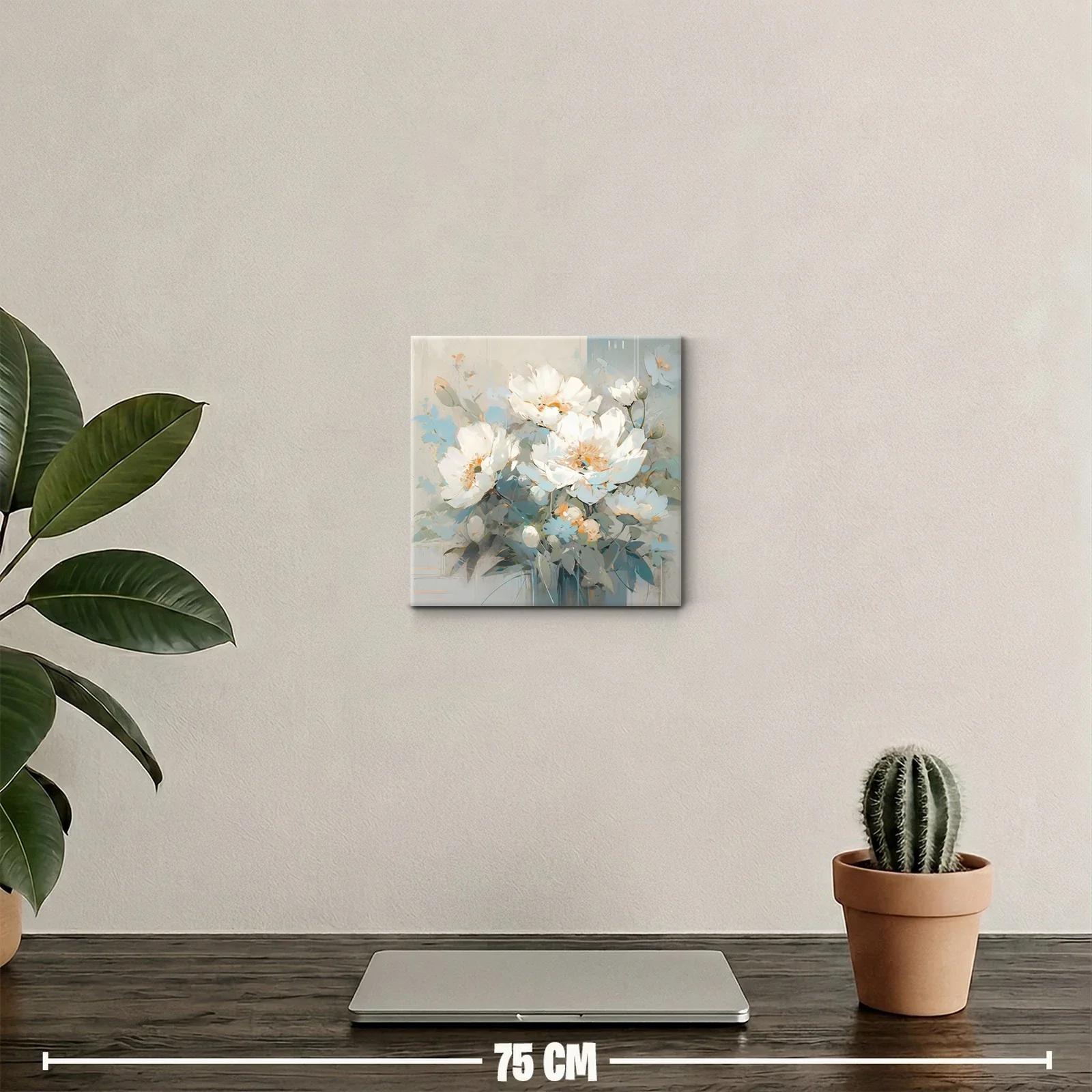 Cuadro con flores blancas y tonos suaves azules y beige — miniatura 2